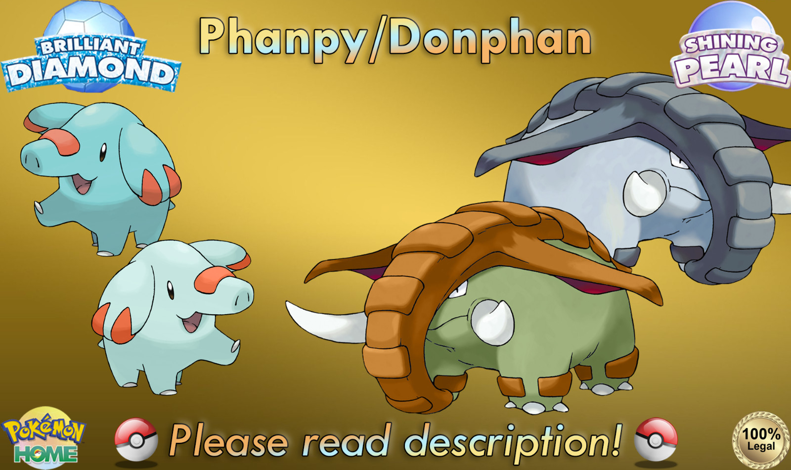 💎Shiny/Non-shiny Phanpy/Donphan 6IV💎Brilliant Diamond/Shining Pearl (💯Legal)