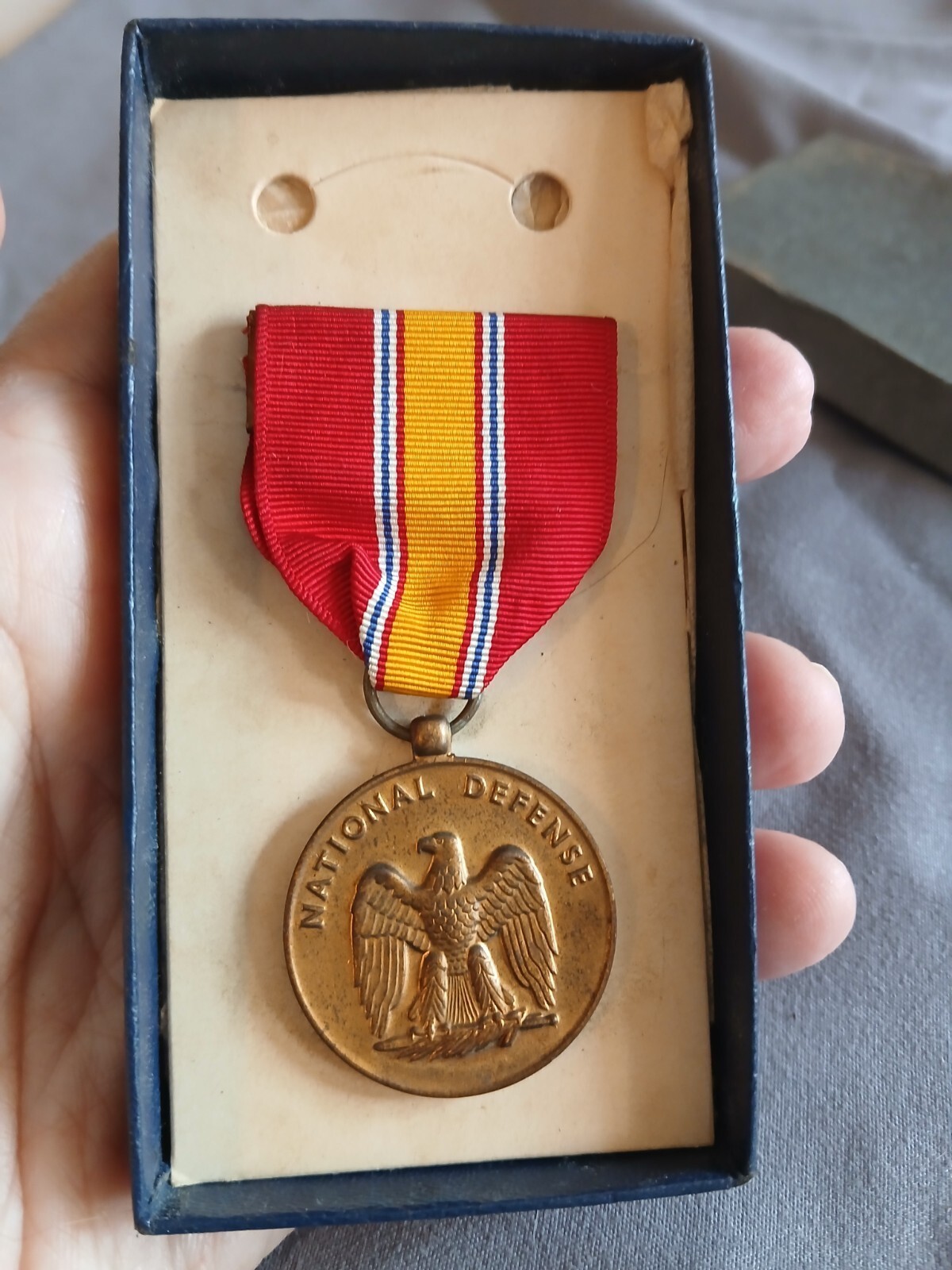 Vintage US National Defense Service Medal Full Size Ribbon Original Box