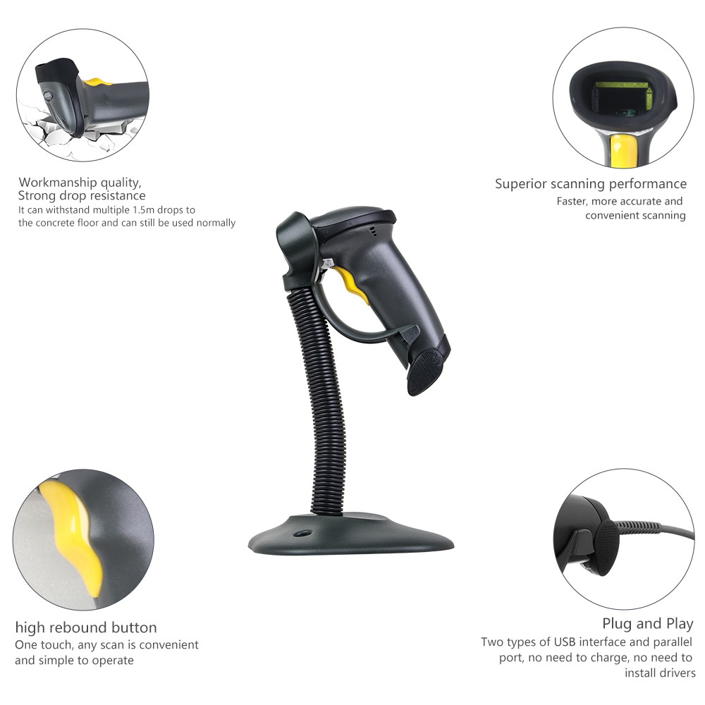 Symbol Motorola LS2208 Handheld 1D Laser Barcode Scanner with Stand+USB Cable