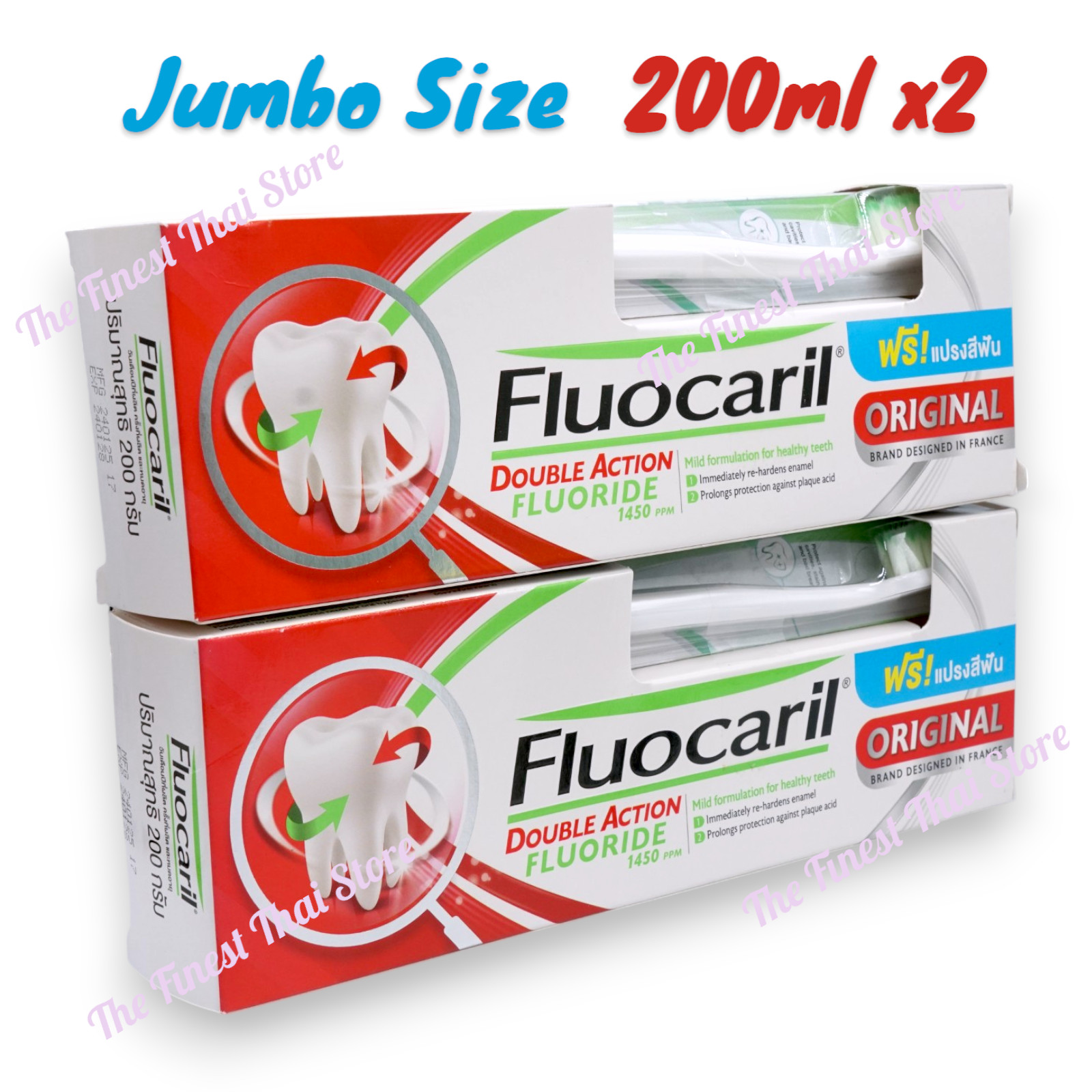 Fluocaril Toothpaste Bi-Fluore Original 2 Fluorides Actions 200g w Toothbrush x2
