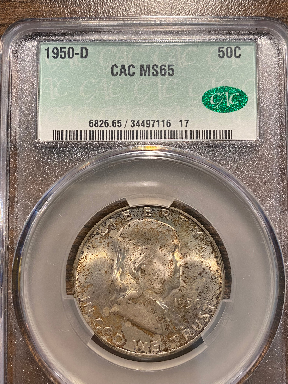 1950-D Franklin Silver Half Dollar 50C CAC MINT STATE 65 MS 65