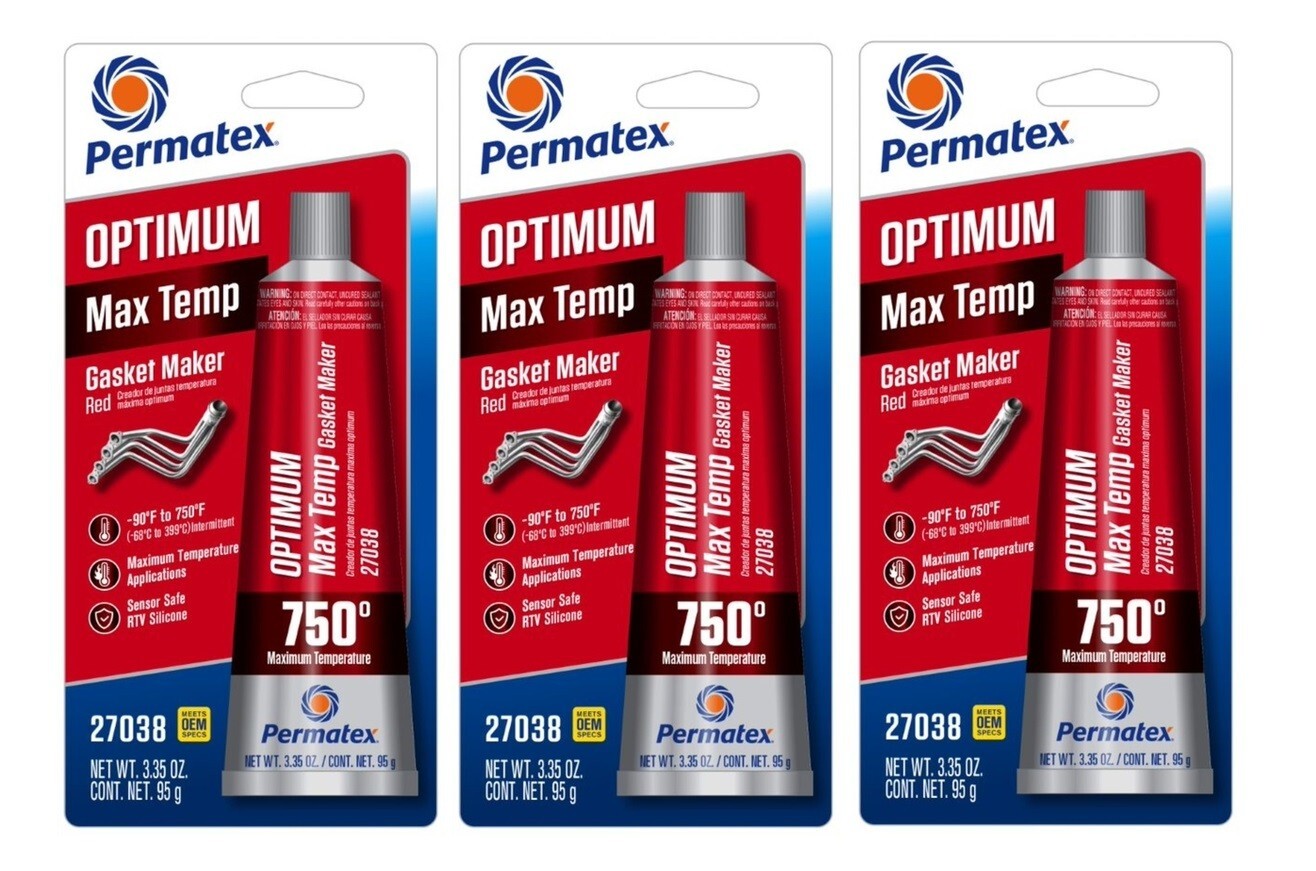 3~ Permatex Optimum Max Temp Gasket Maker Red Max. Temp. 750° Sensor Safe 3.35oz