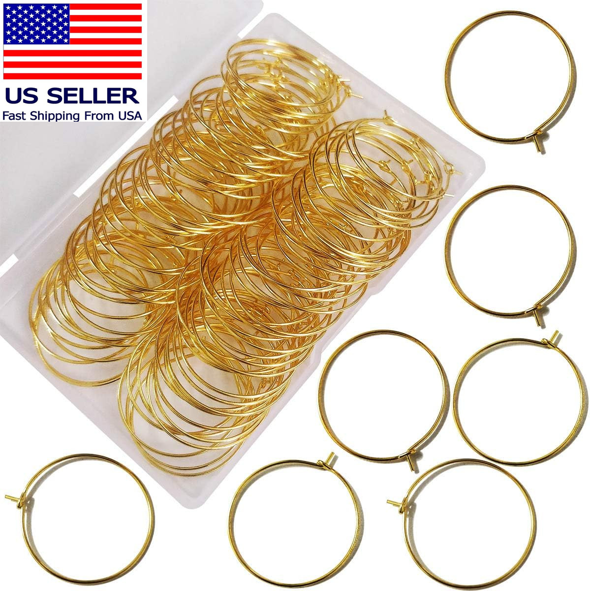 25Mm Gold Plated Wine Glass Charm Rings Earring Hoops, for Jewelry Making Craft
