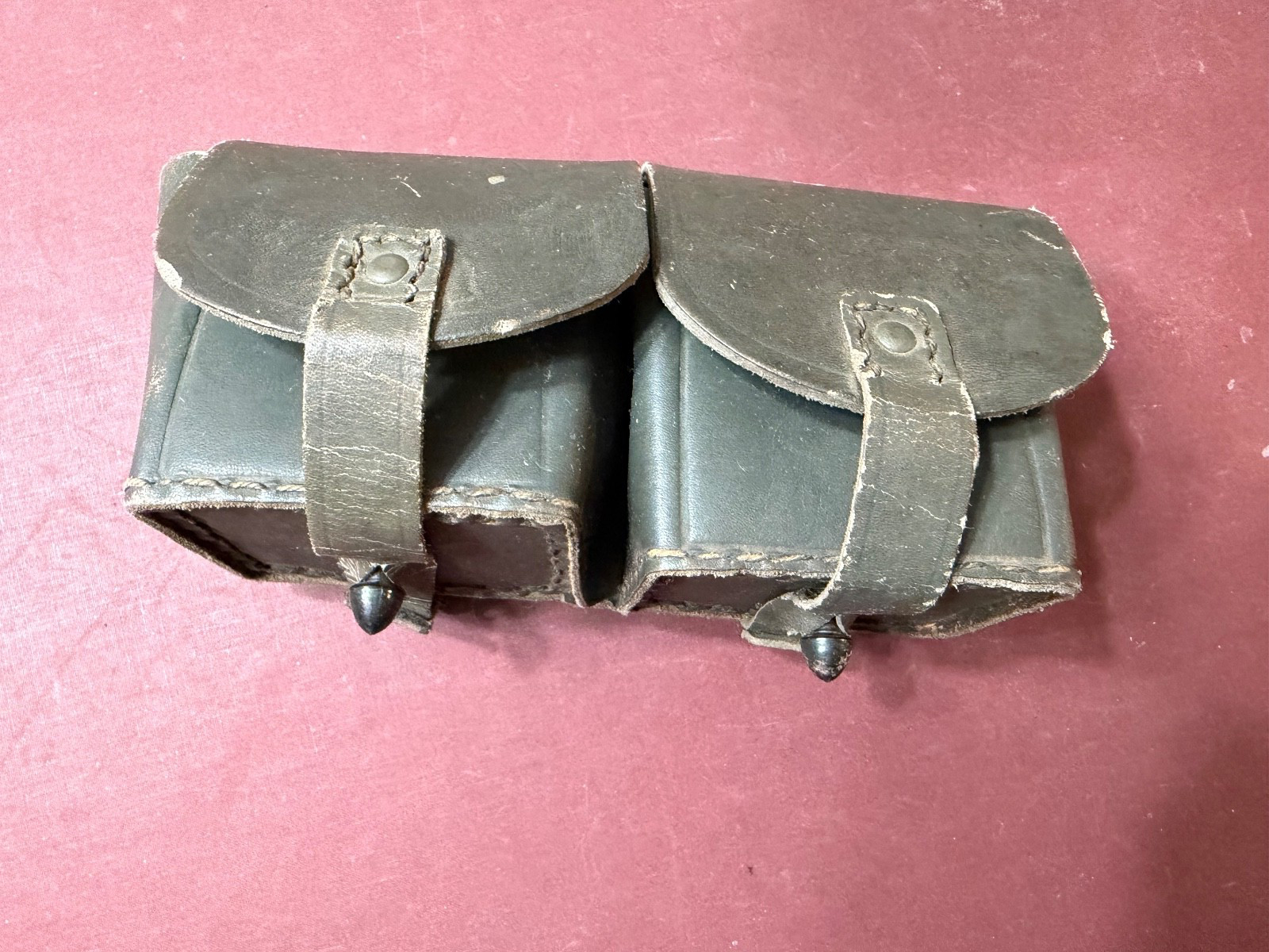 WWII Era Italian Army Dual Leather Ammo Pouch for M38 or M91 Carcano Rifle