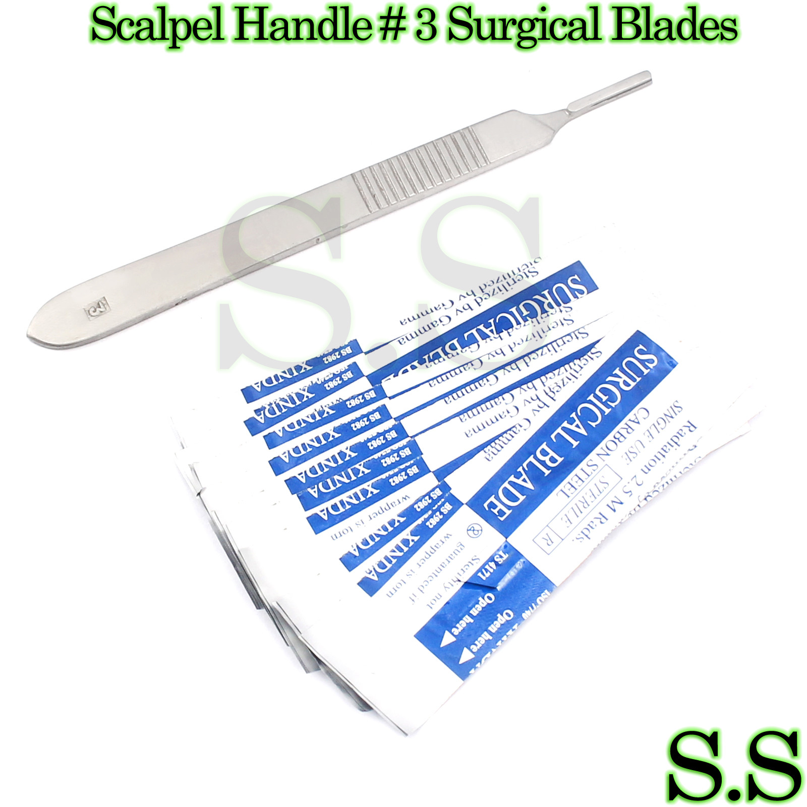 1 Stainless Steel Scalpel Knife Handle #3 + 5 Pcs Sterile Surgical Blades #10
