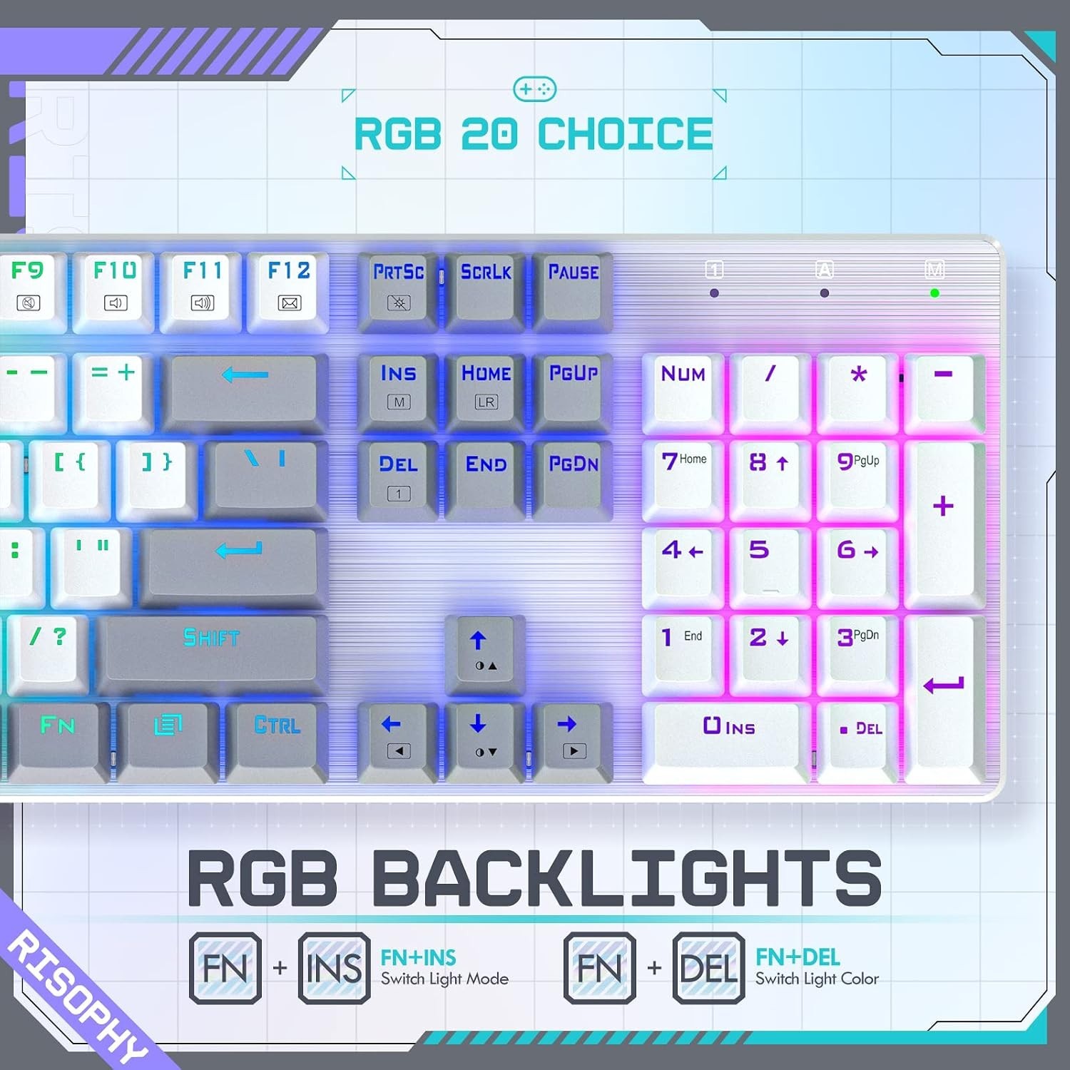 ET Tech PC372A Wireless Mechanical Gaming Keyboard White Gray Tested EUC