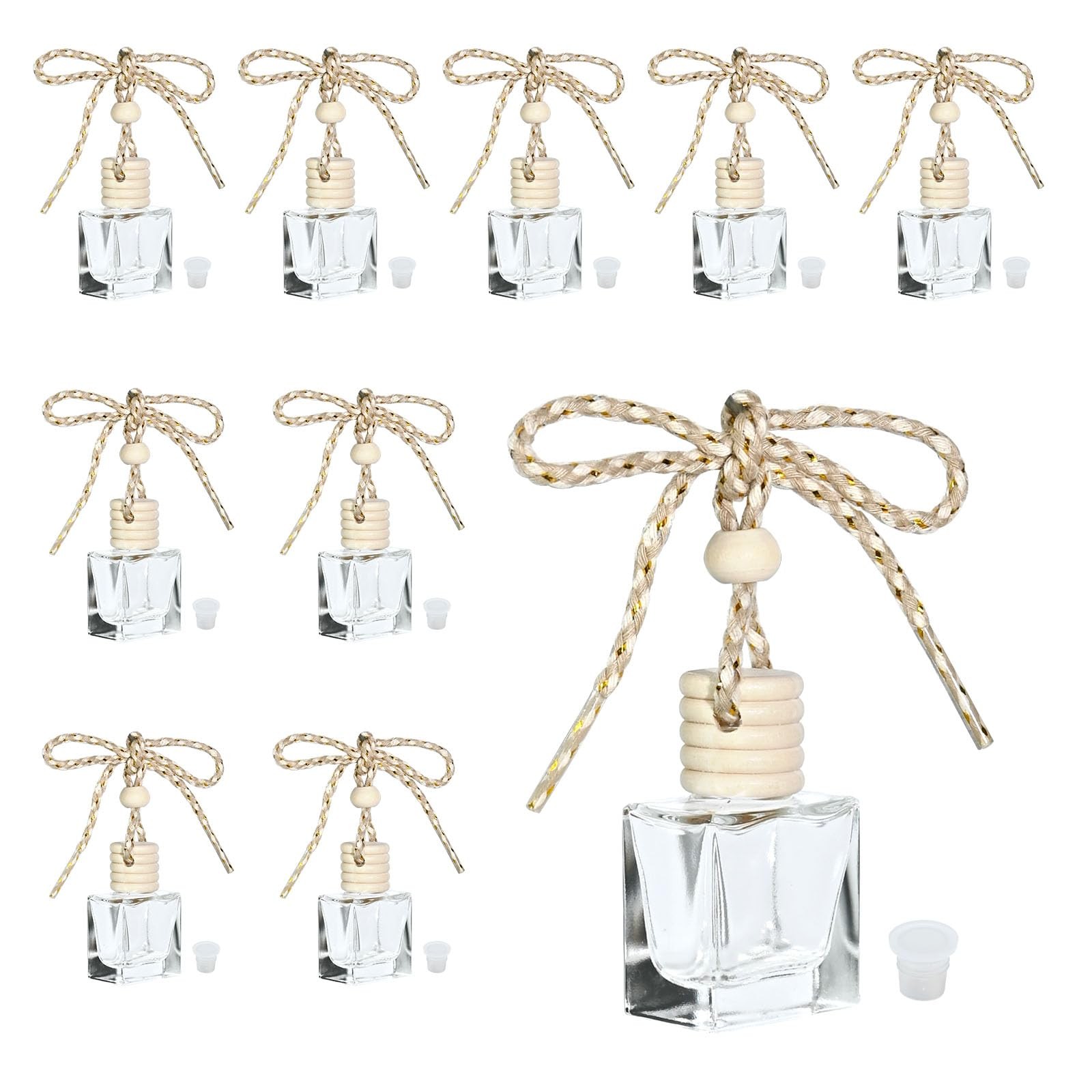 ZUDKSUY 10PCS Flat Square Car 10ML Perfume Empty 1 Fl Oz (Pack of 10), Clear