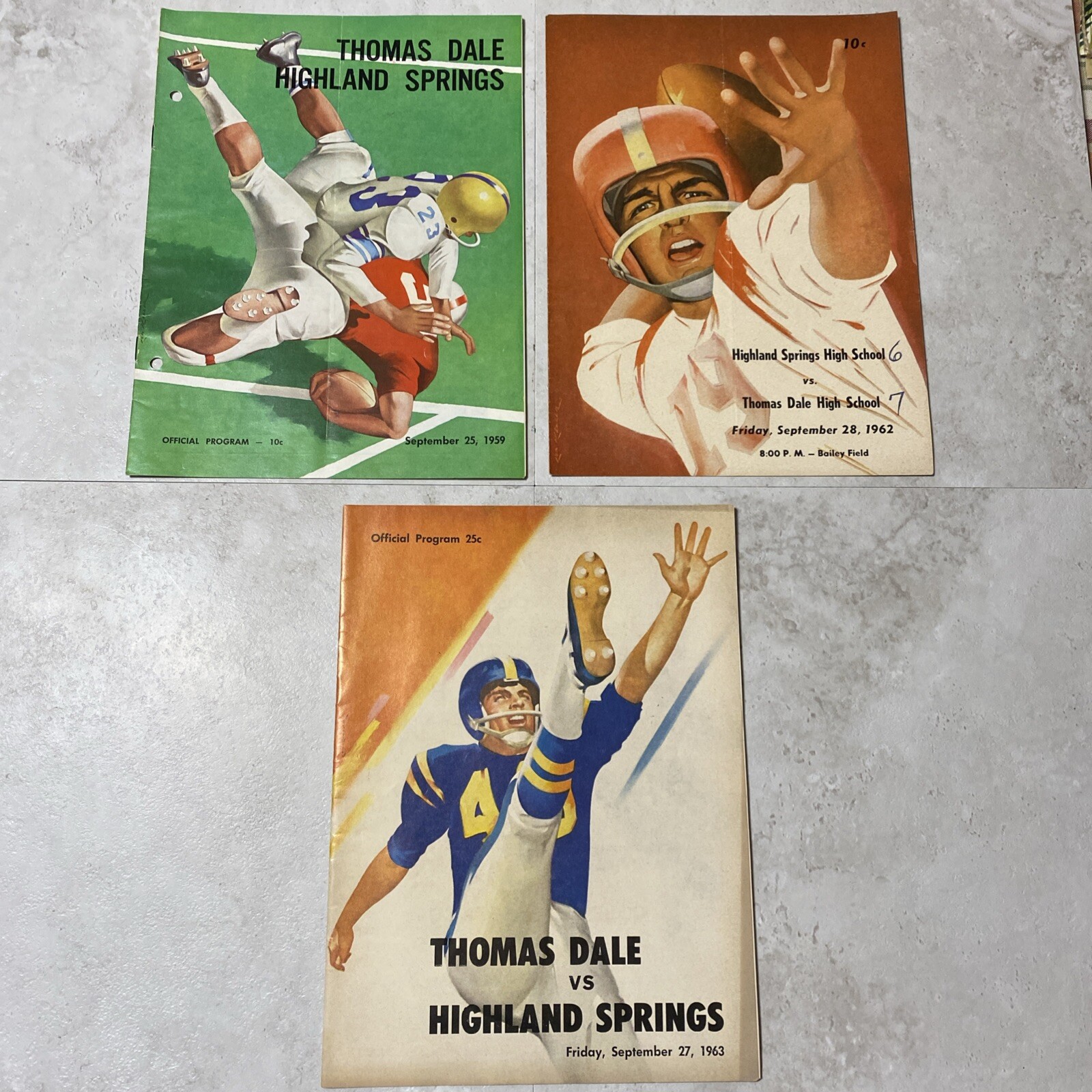 (3) ‘59, ‘62, ‘63 Thomas Dale Highland Springs HS Football Game Programs Rich VA