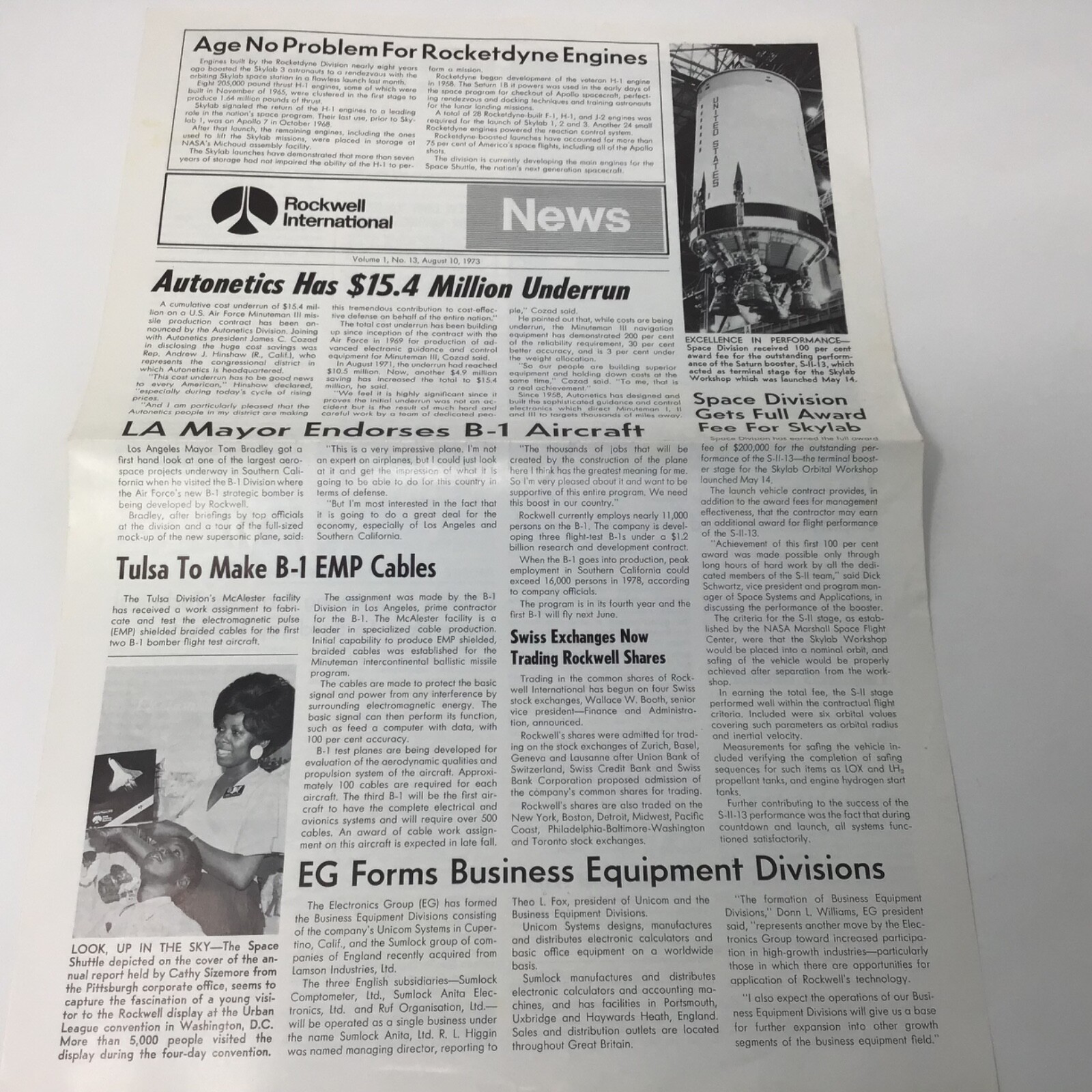 1973, August 10,   ROCKWELL International  NEWS volume 1,  Number 13