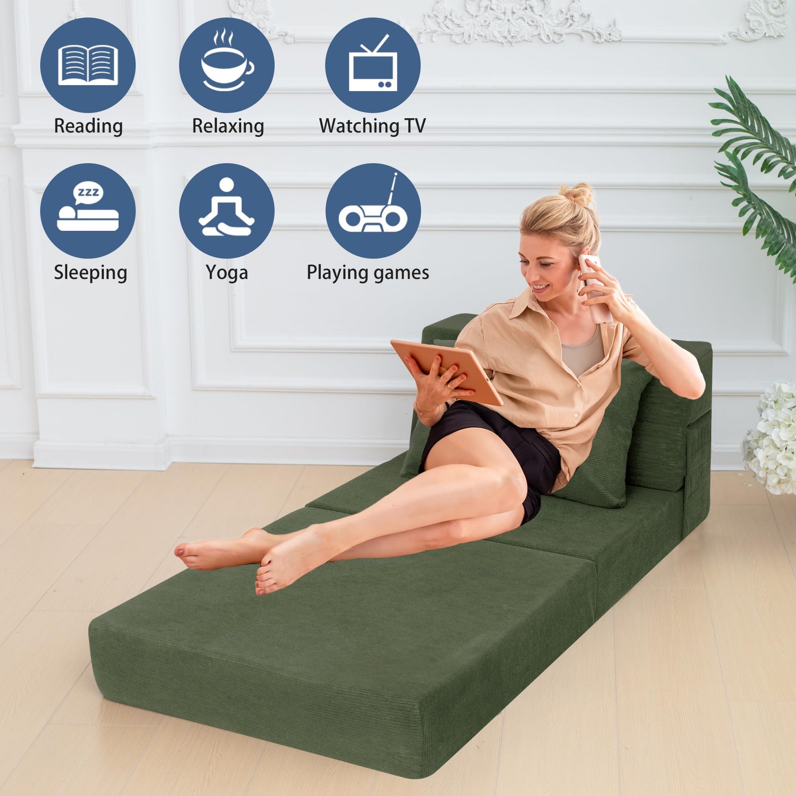 Sofa Bed Foldable Mattress ，Folding Sleeper Sofa Chair Bed Floor Mattress wit...
