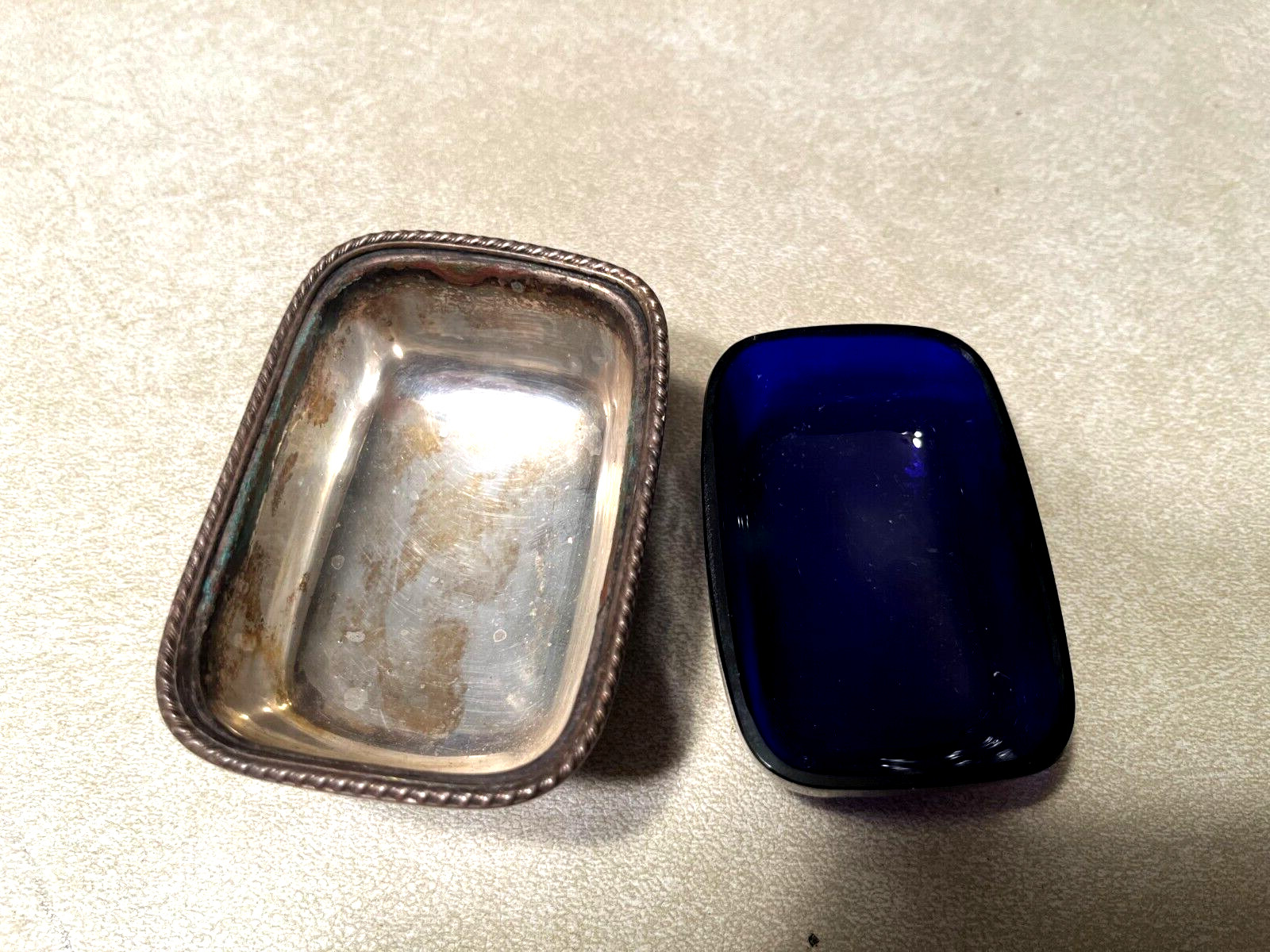 Antique William Adams Silverplate Master Salt with Cobalt Insert & Silver Mounts