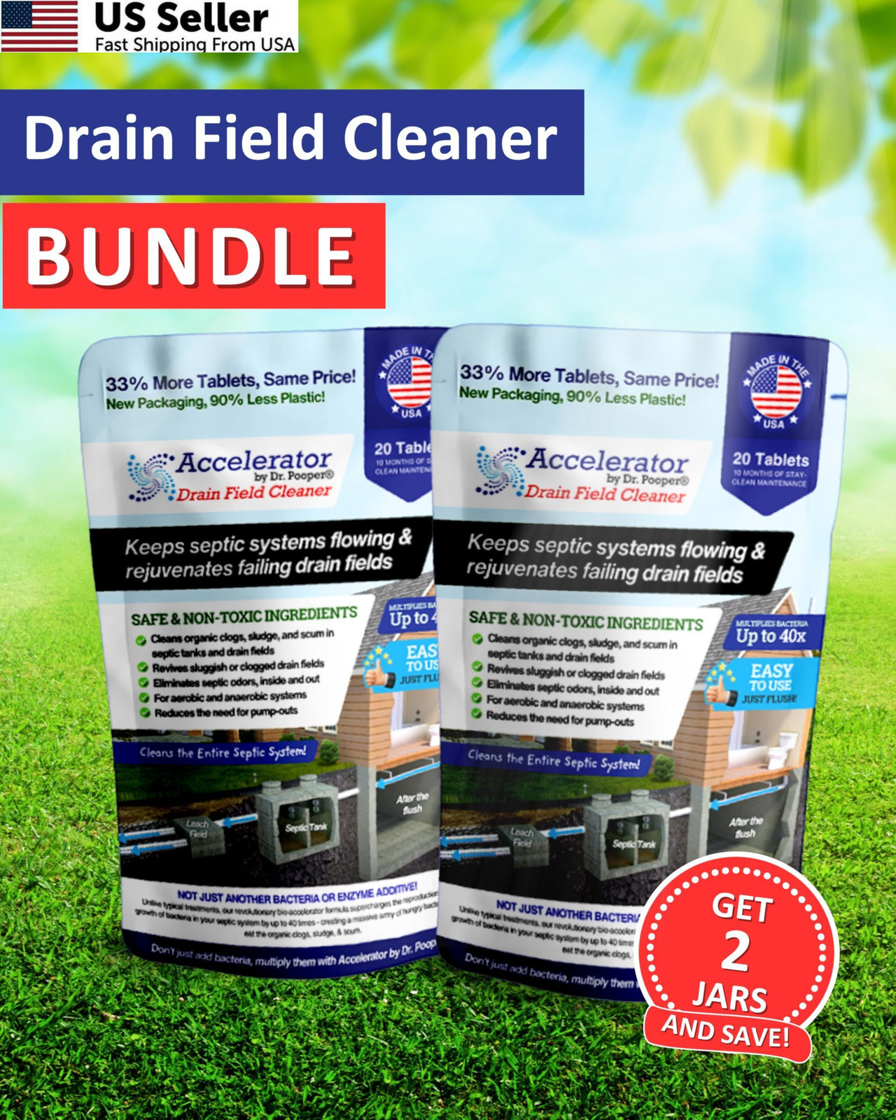 2-Pack Value BUNDLE of Drain Field Bundle, White with Blue Specks