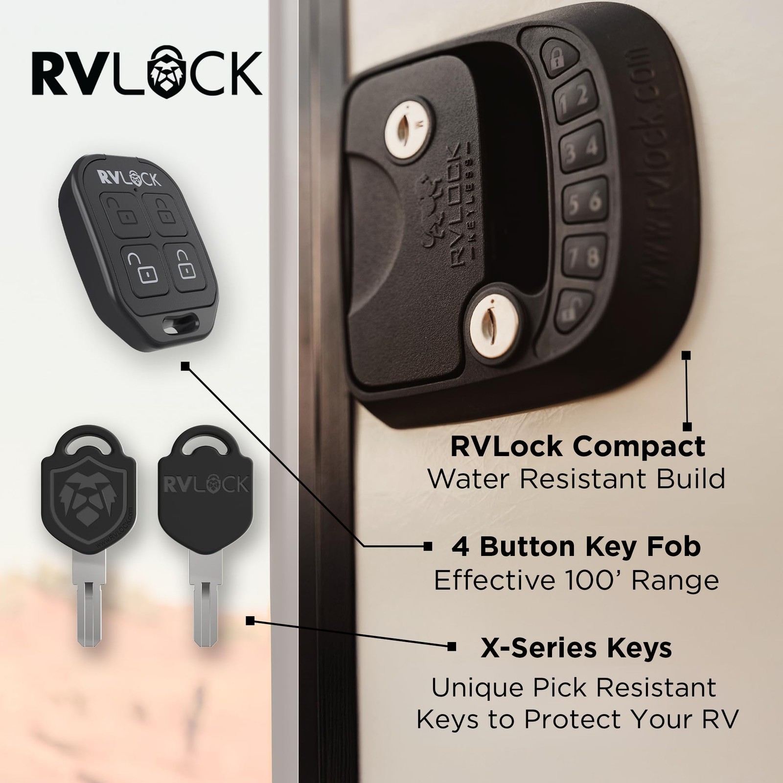 RVLOCK Compact RV Lock Keyless Entry with Remote, Secure Camper Latch