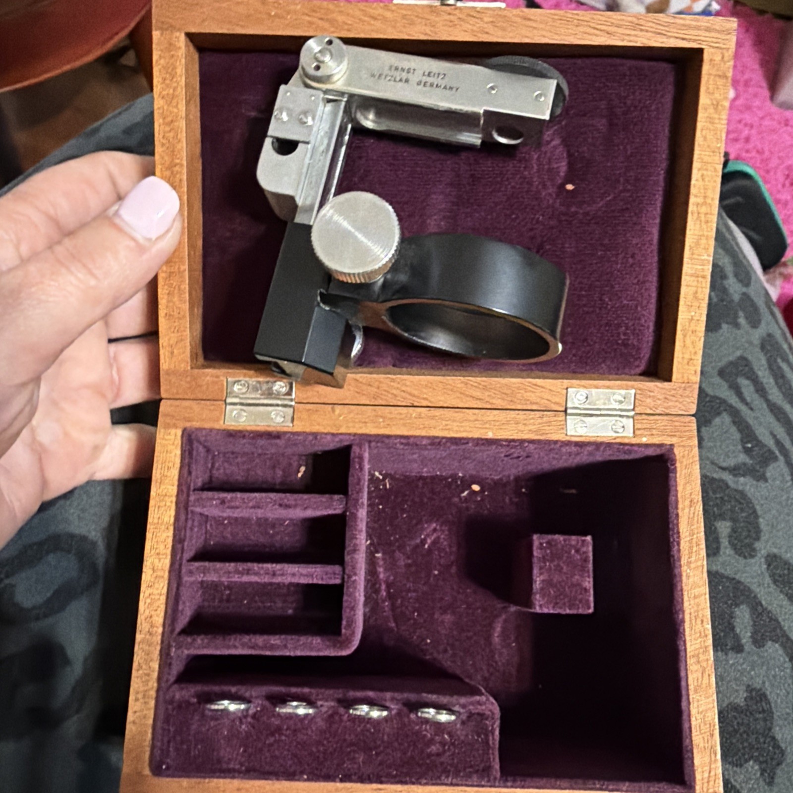 Antique ERNST LEITZ Wetzlar Germany MICROSCOPE? Parts Wooden Case Box