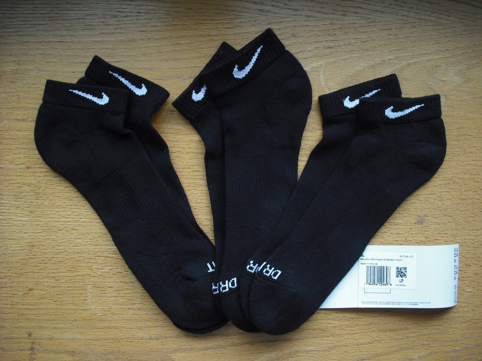 Mens NWT NIKE Low-Cut Socks 3prs Everyday PLUS Black Arch Support Sz:XL (12-15)