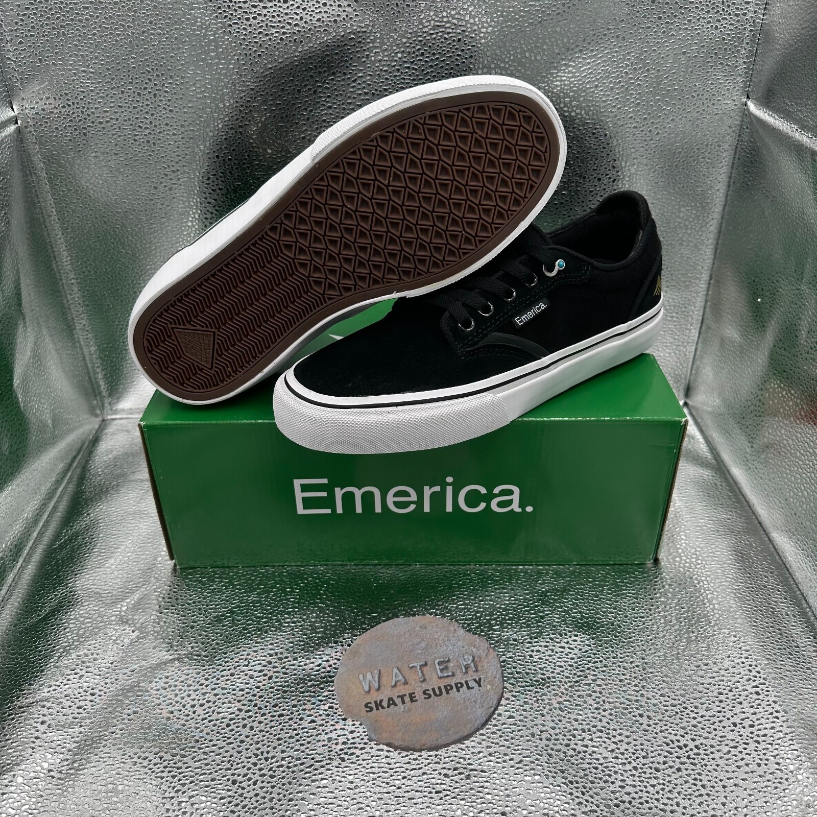 Emerica Dickson Black/White/Gold Shoes - Size 7.5 - Brand New In Box