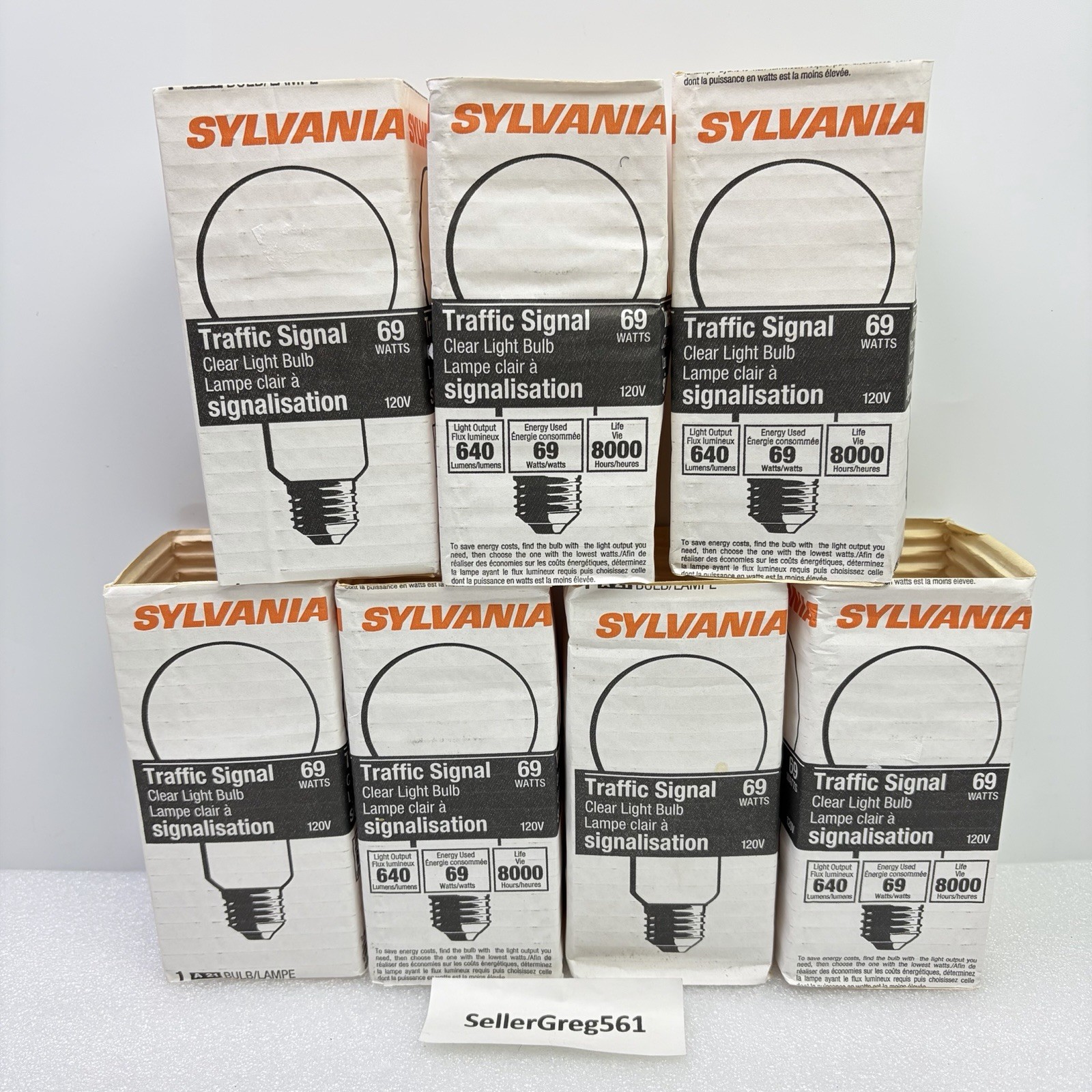 7 USA Sylvania 69 WATT A21, 120V 640 Lumens E26 Base, Long Life Light Bulb