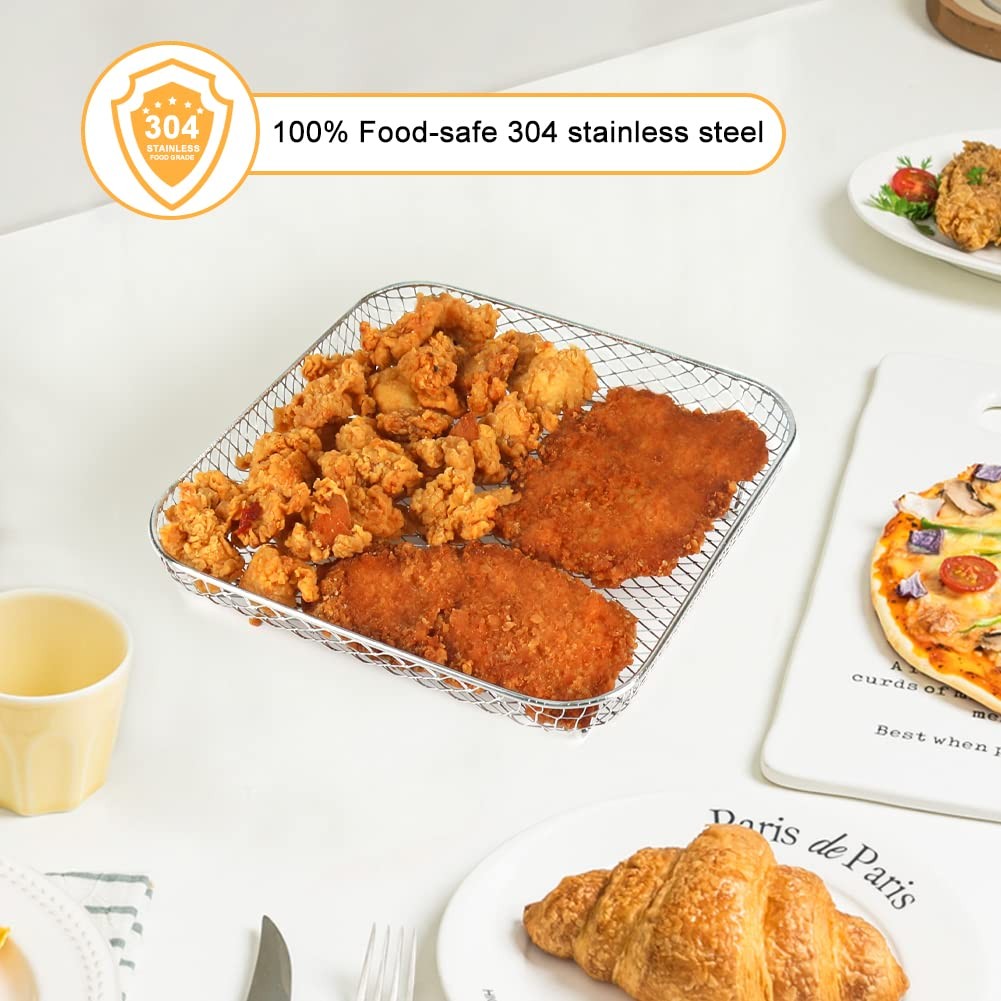 BYKITCHEN 8 inch Square Air Fryer Rack, 3pcs Stackable for 6-7.5 QT, Silver