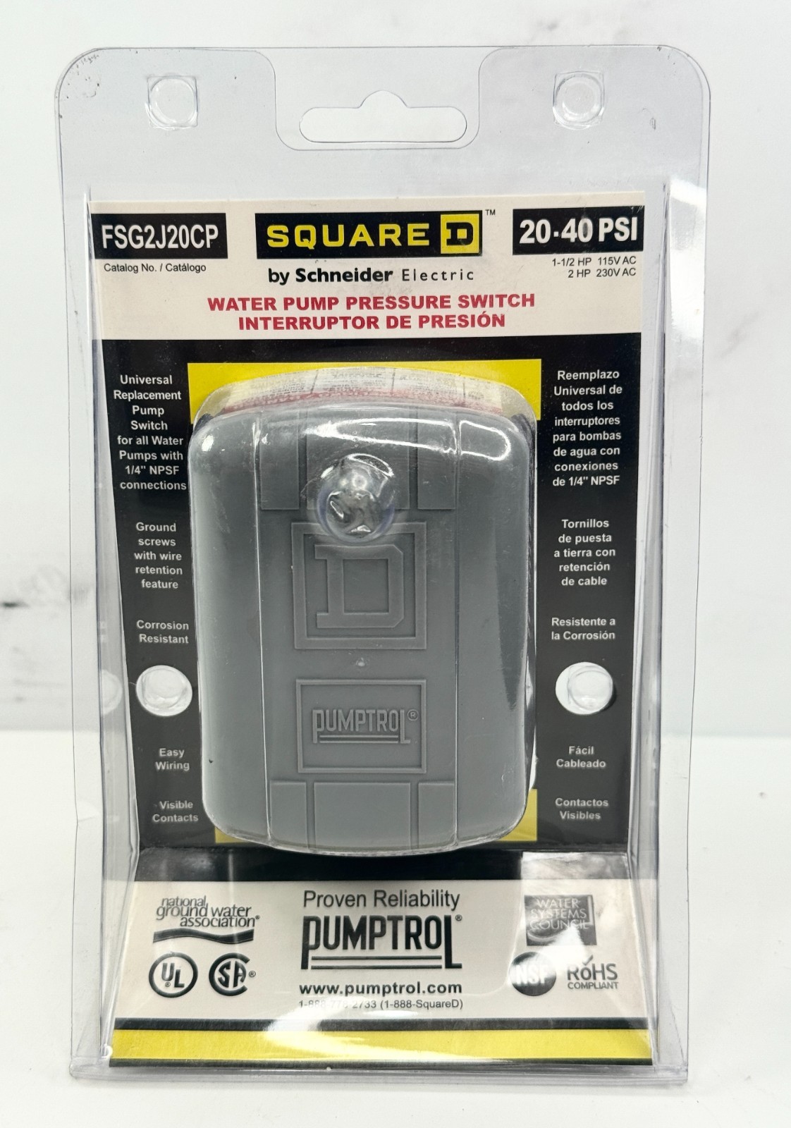 New - Schneider Electric Square D Pump Pressure Control 20-40 PSI | #FSG2J20CP
