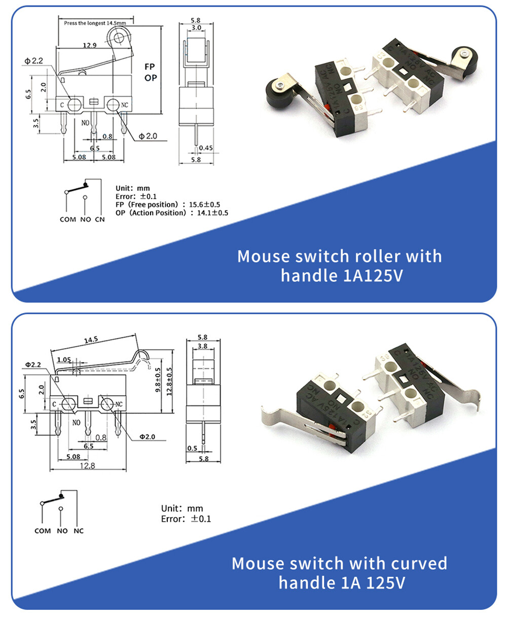 Micro Limit Switch 1A 125V Mouse Button 3-Pins PCB Momentary Push Micro Switche