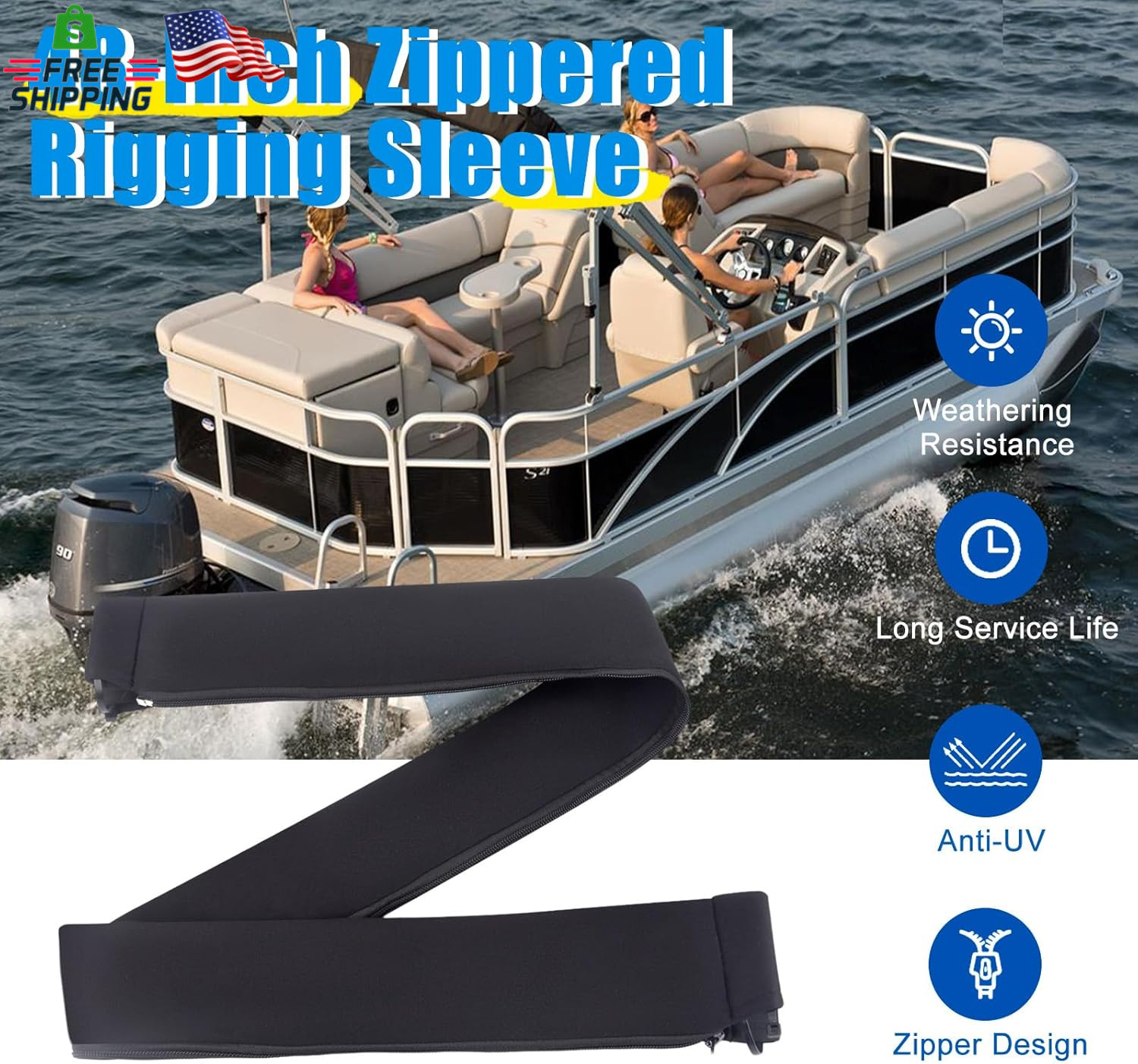 48-Inch Zippered Rigging Sleeve with Marine Cable Boot Diameter 4 2/5" with Cabl
