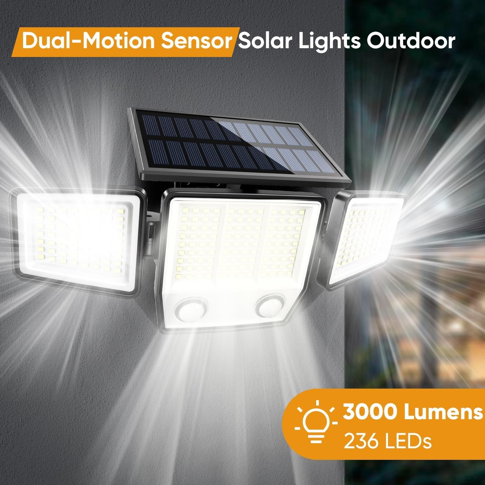 MDCMDCM Solar Motion Sensor Outdoor Lights Waterproof - 3000LM 3 Modes Securi...
