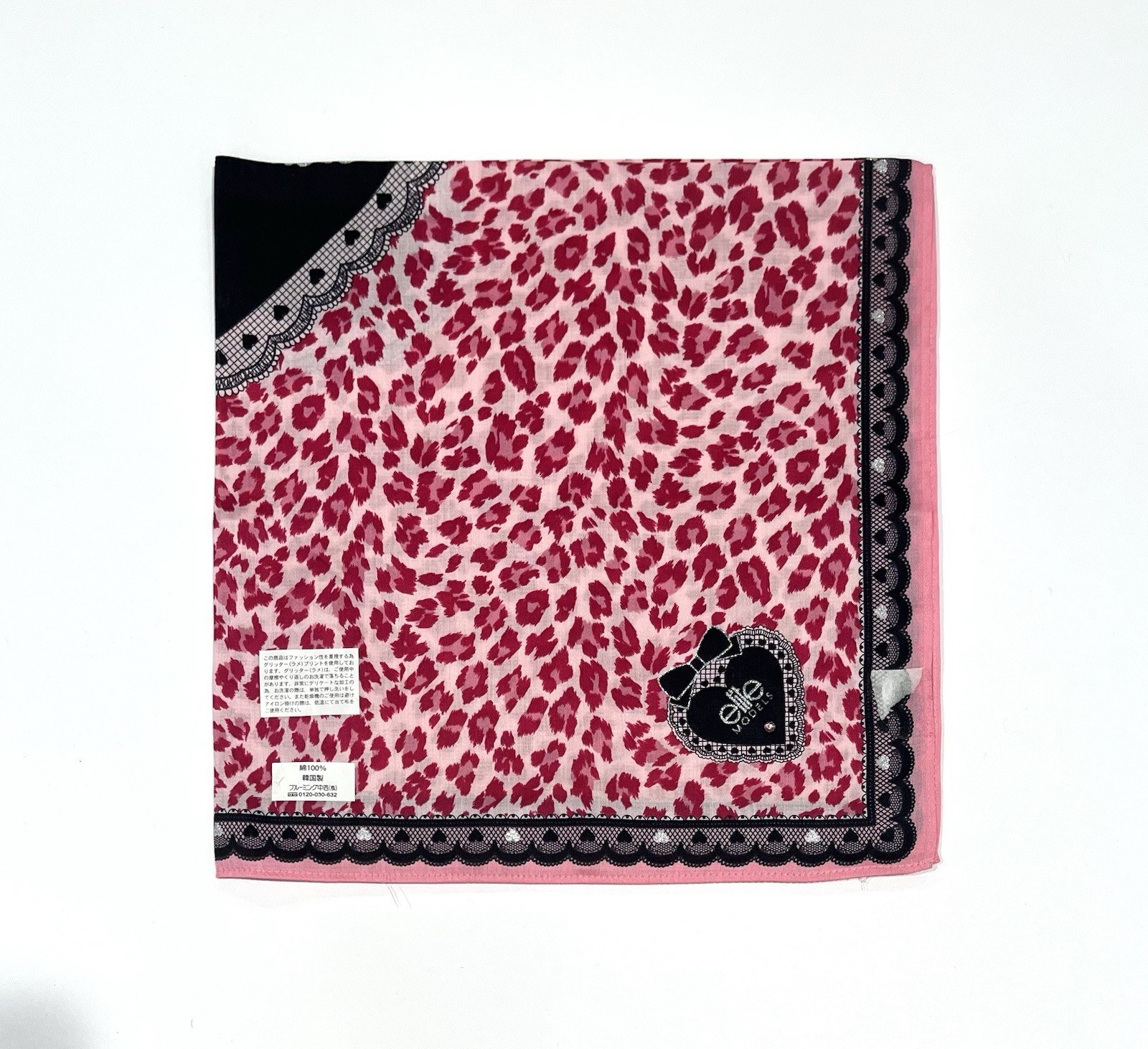Handkerchief VTG Scarf Women Elile Models Leopard Heart,Pink Cotton Square 20”