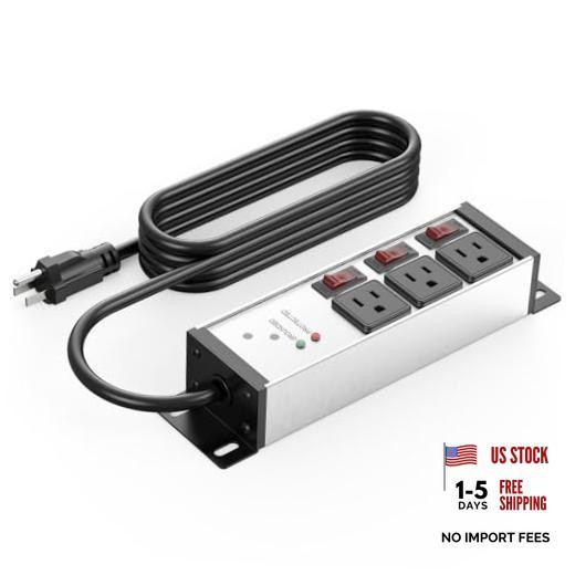 3 Outlet Heavy Duty Surge Protector Power Strip 20 Amp Individual 6ft Silver