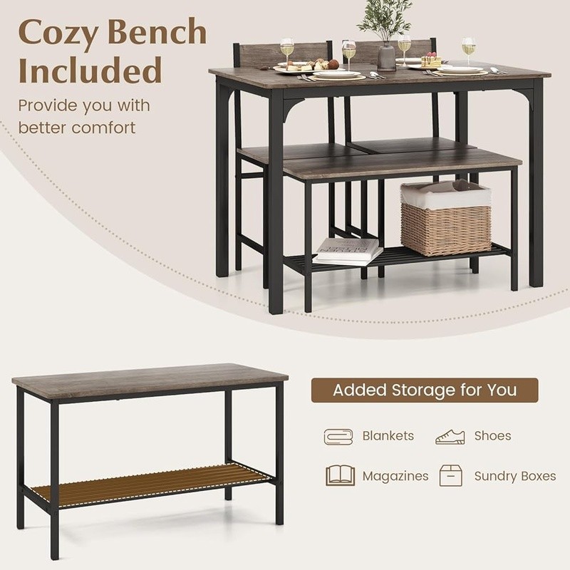 Heavy Duty Metal Dining Set 4 W/ Storage Solution & Space Saving Design New