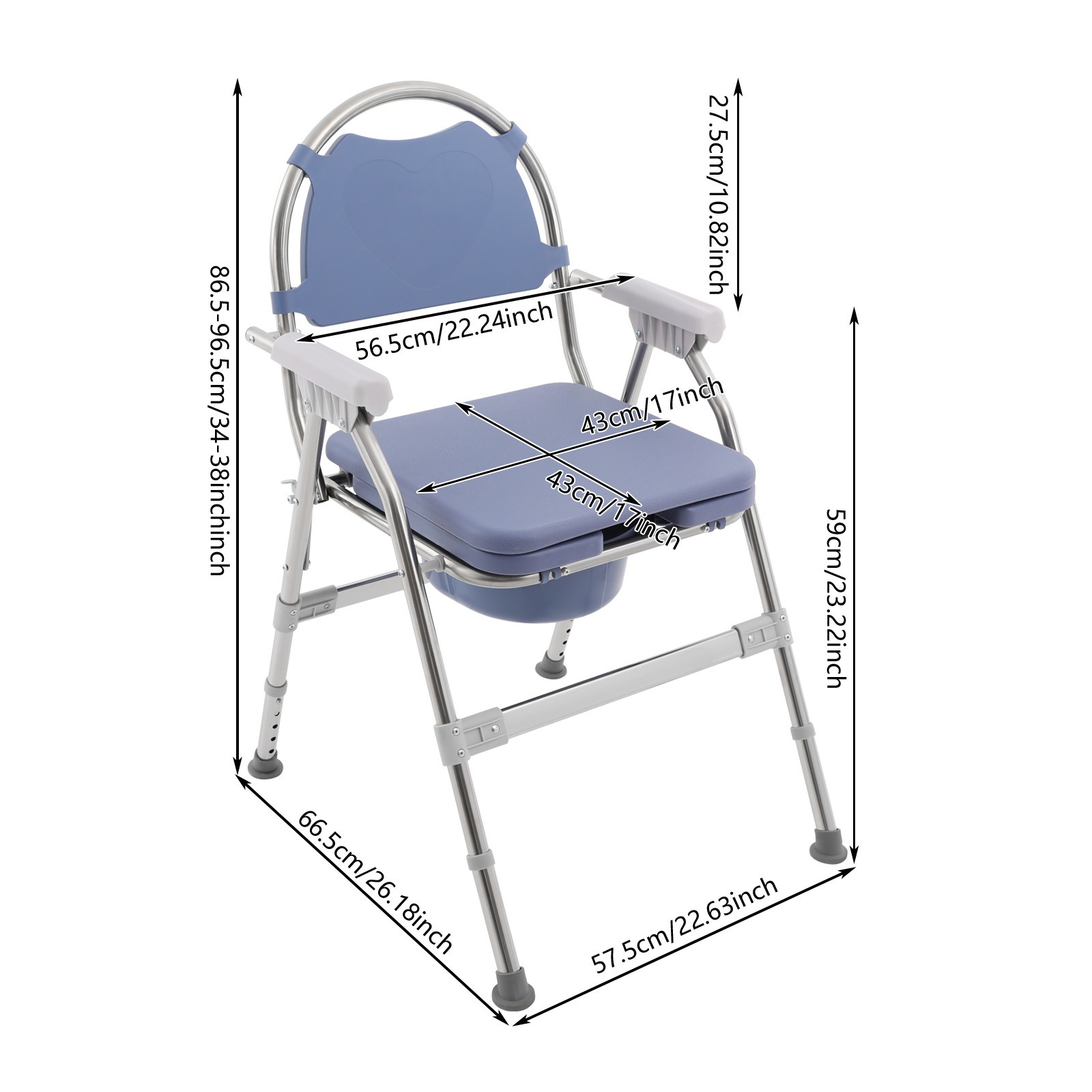 Toilet Chair With Padded Seat Plate And Toilet Bucket, Foldable Toilet ChairBlue