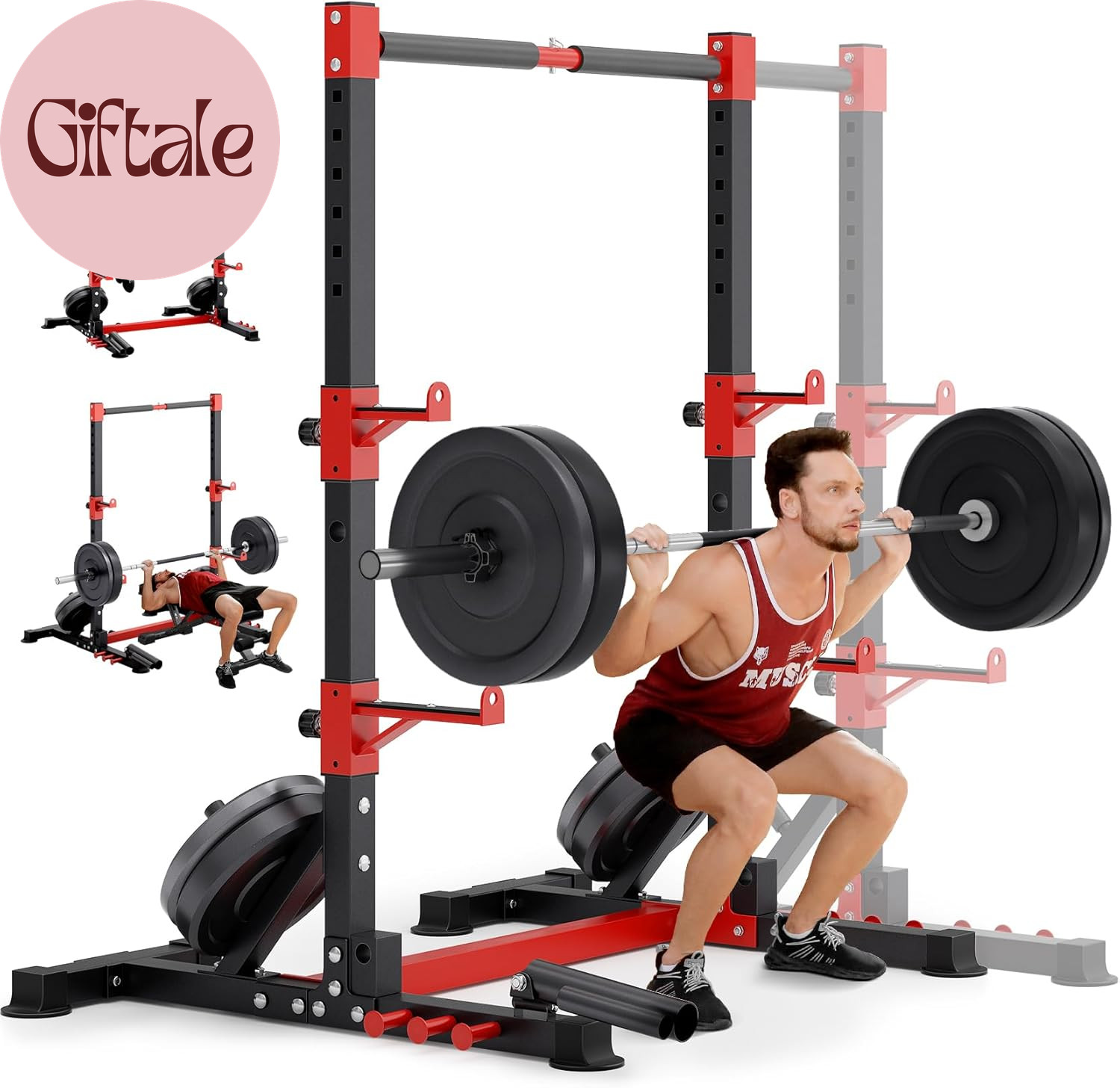 Smith Machine & Squat Rack Combo, Multi-Functional Power Racks with Adjustable W