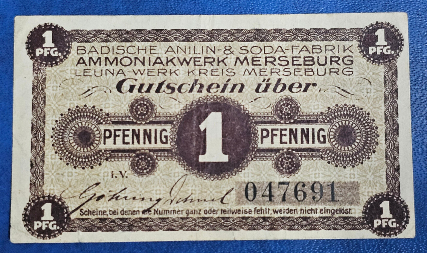 MERSEBURG NOTGELD 1 PFFENIG 1917 EMERGENCY MONEY GERMANY BANKNOTE [🇩🇪34848]