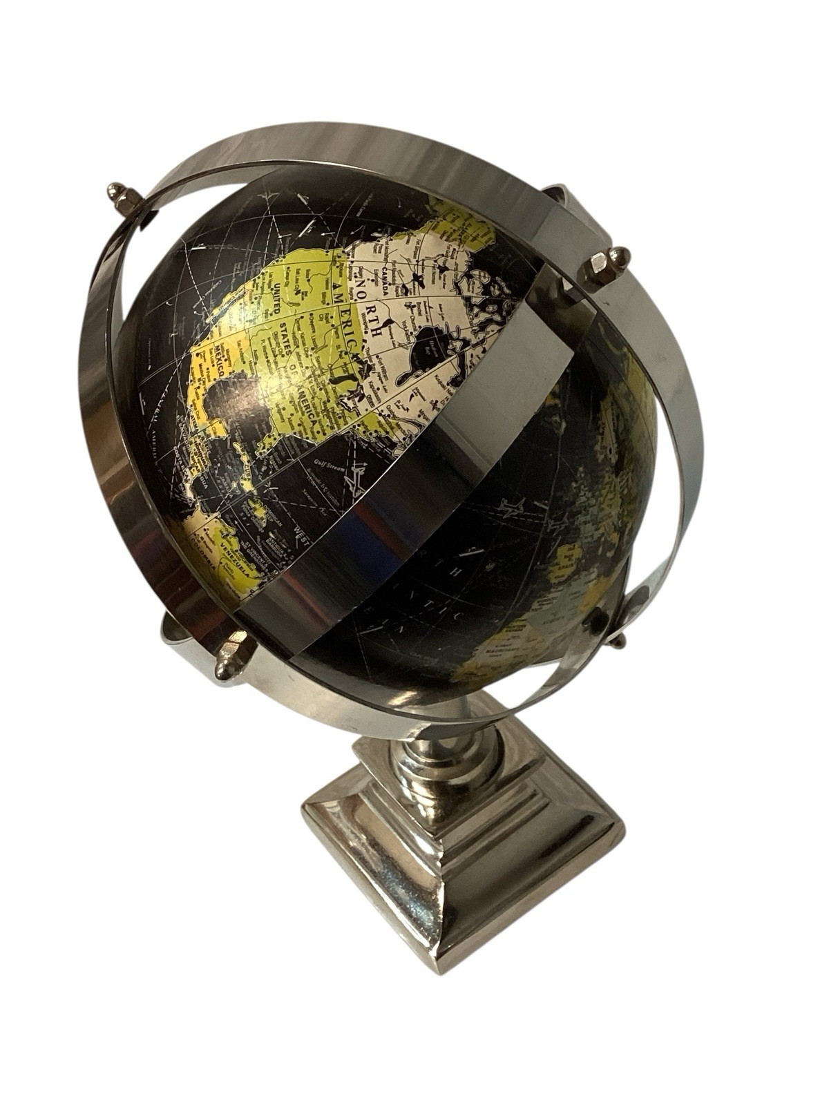 Contemporary World Globe Black Map Decorative Table Top Desk Decor Aluminum