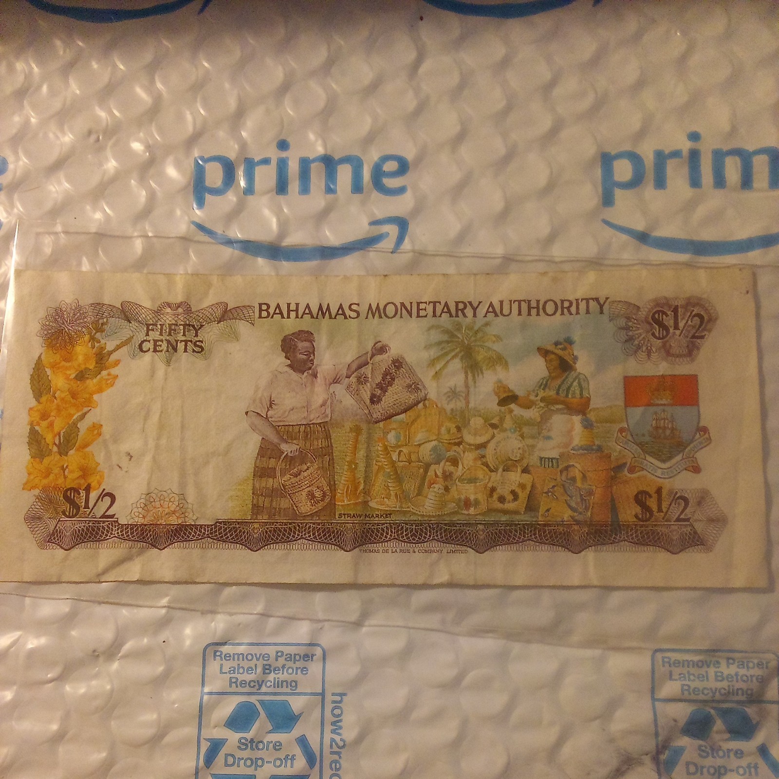 1968 Bahamas Monetary Authority ½ Dollar 50 Cents Banknote Pick #