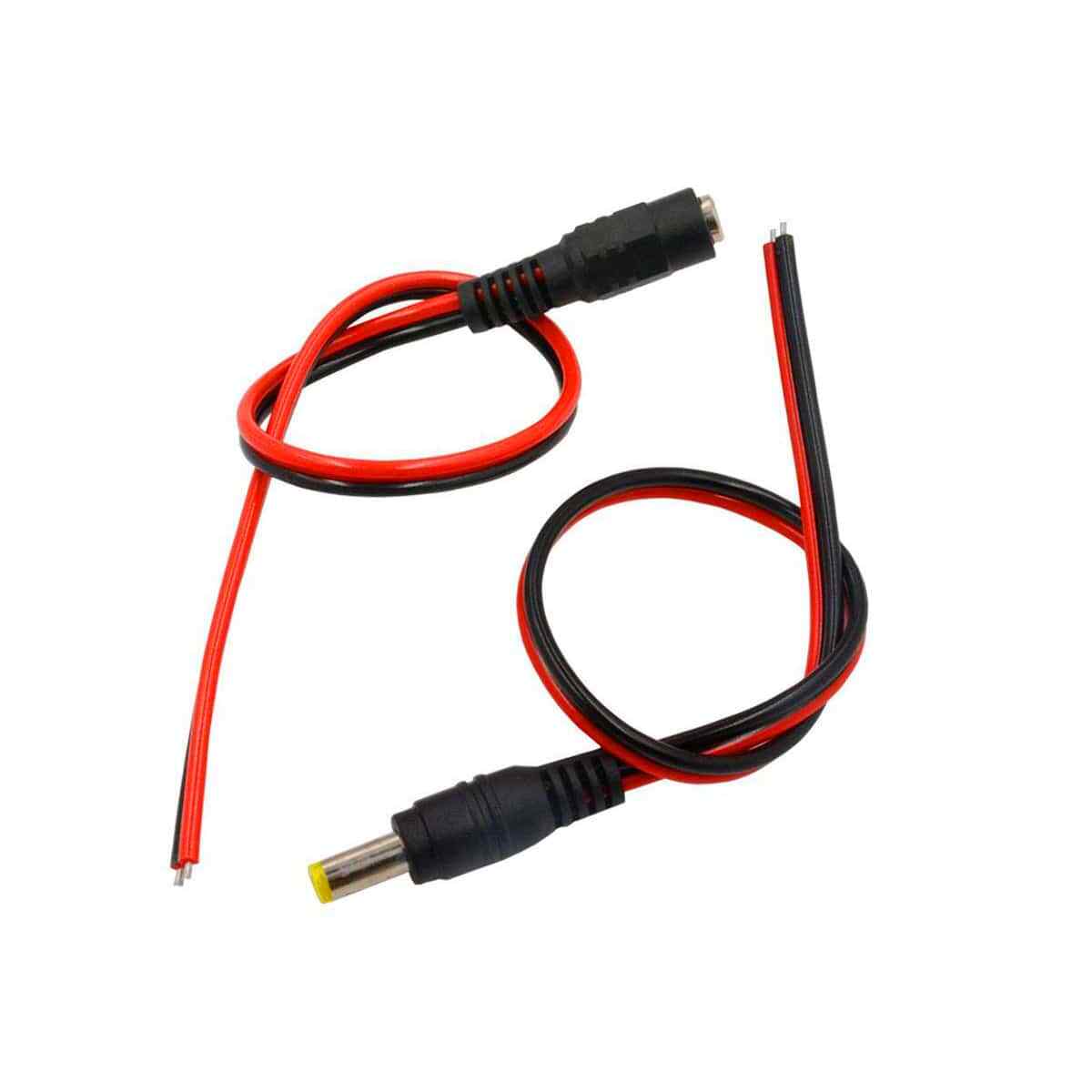 12" 5.5 x 2.1mm Barrel Connector Pigtail 18 Gauge Wire Set Male & Female