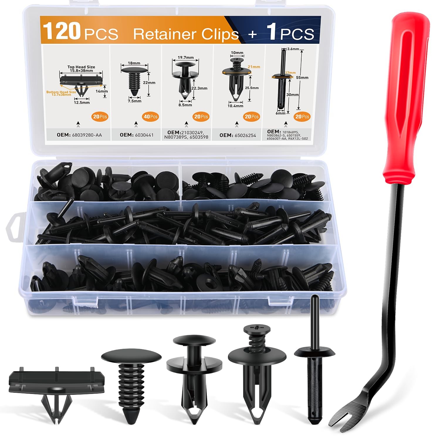GOOACC 121Pcs Automotive Bumper Retainer One Size, 120Pcs Clips + Remover