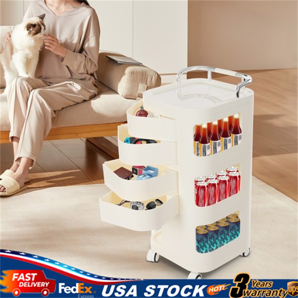 3 Tiers Rolling Trolley Cart with Handlebar & Drawer for Kitchen Bathroom Snacks
