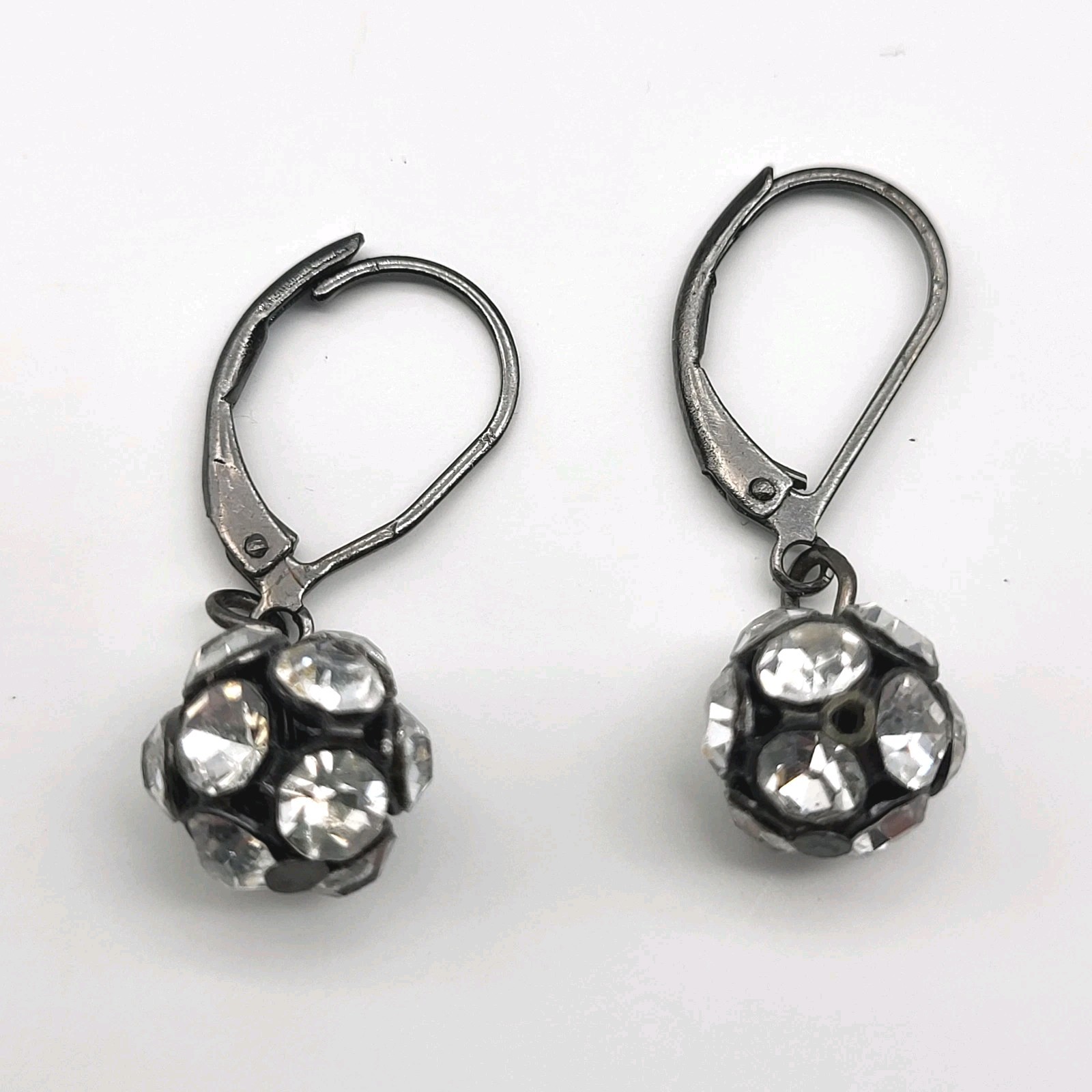 Lovely Vintage Clear Rhinestone Disco Ball Earrings Pierced Dangle Club Sexy