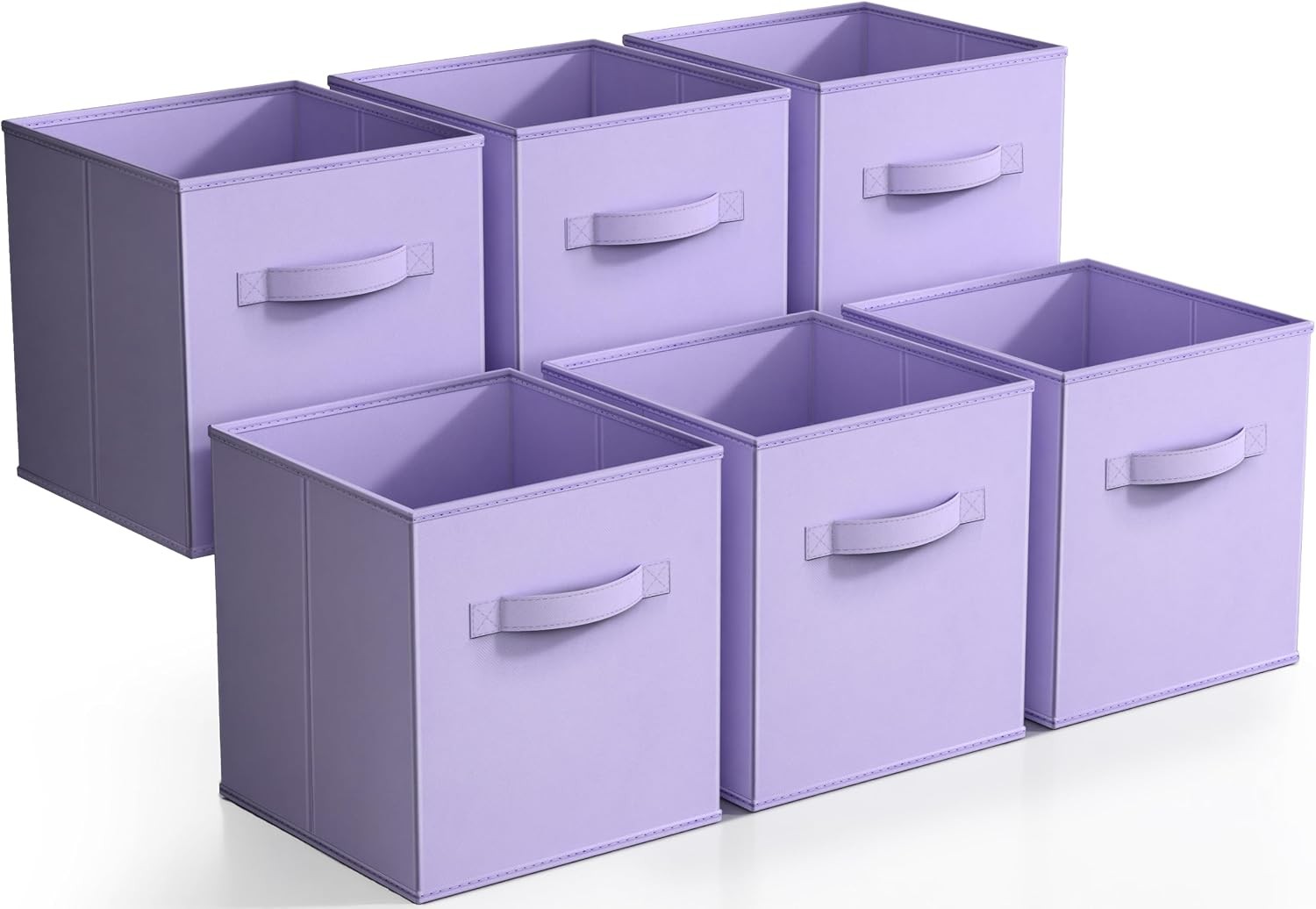 6Pk Fabric Storage Bins 11" Foldable Cubes Handles Pantry Closet Pastel Purple