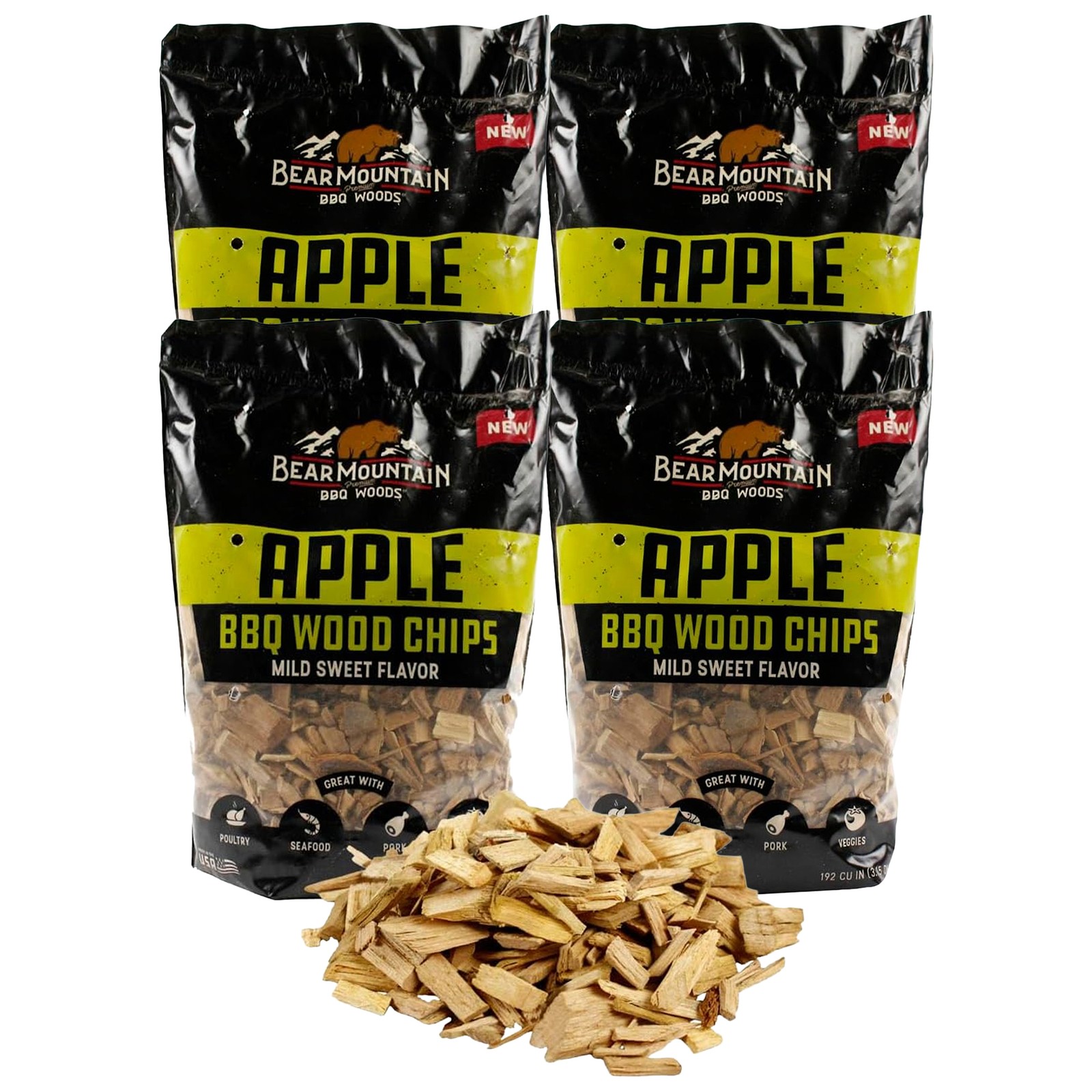 Bear Mountain BBQ  Apple BBQ Wood Chips for Outdoor Grills, 2 lb Bag-Pack of 6
