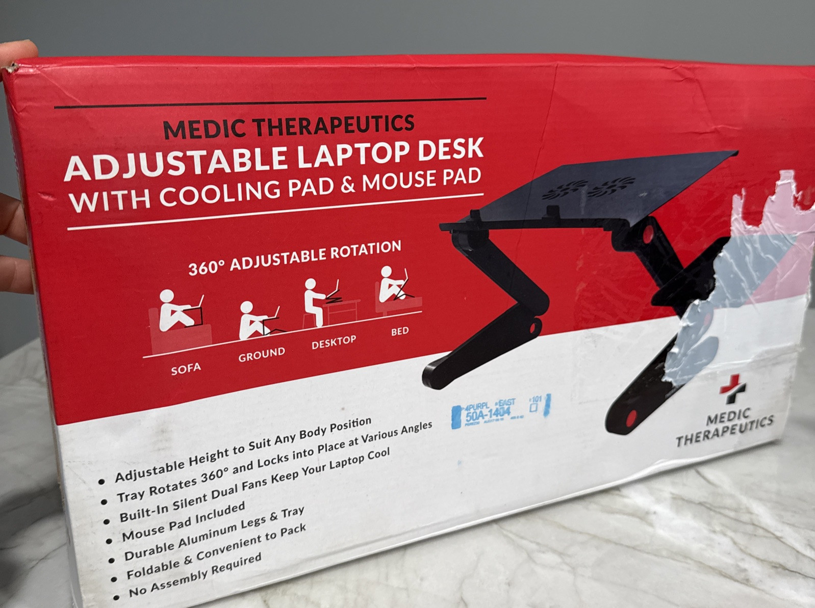 Adjustable 360 Degree Rotation Black Laptop Desk with Cooling Pad & Mouse Pad
