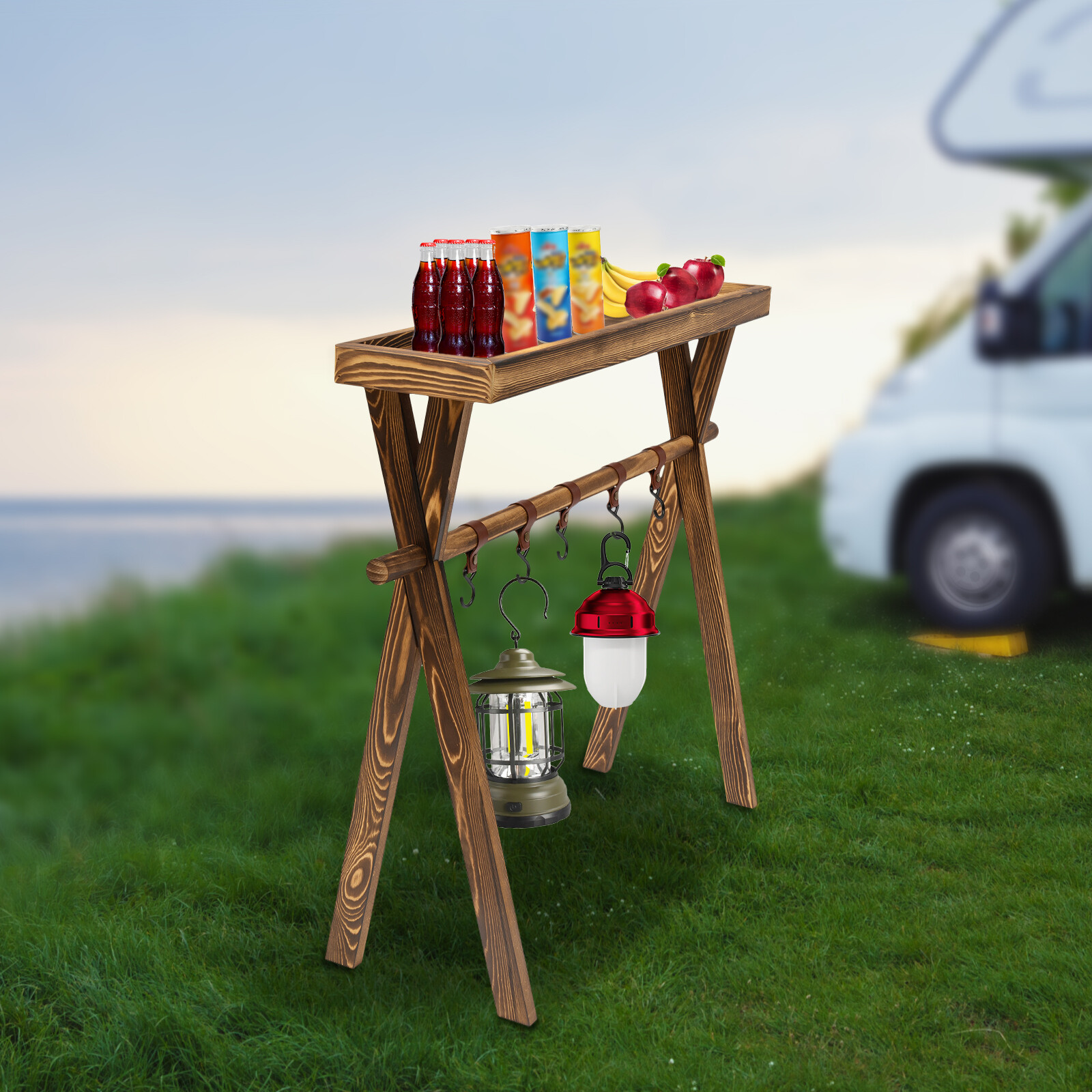 Removable Portable Camping Picnic Rack Cookware Hanging Rack w/ 5 Holders
