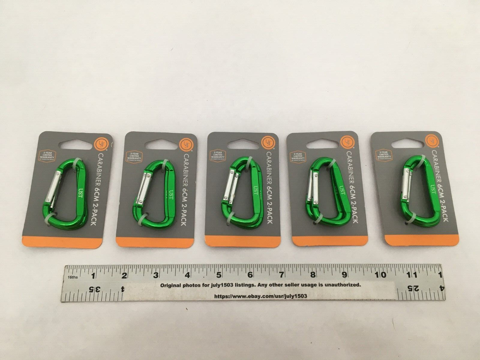 (10) NEW UST 6cm D-Ring Carabiner Hook Keychain Clip Aluminum - GREEN (5 x 2pk)