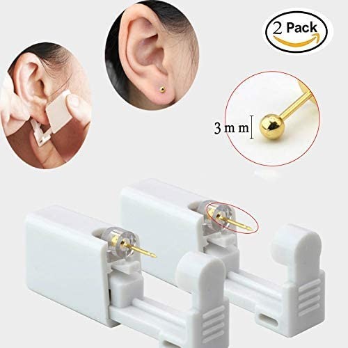 Ultimate Self Ear Piercing Tool Set - 2 Pack with Gold Studs & Alcohol Pads