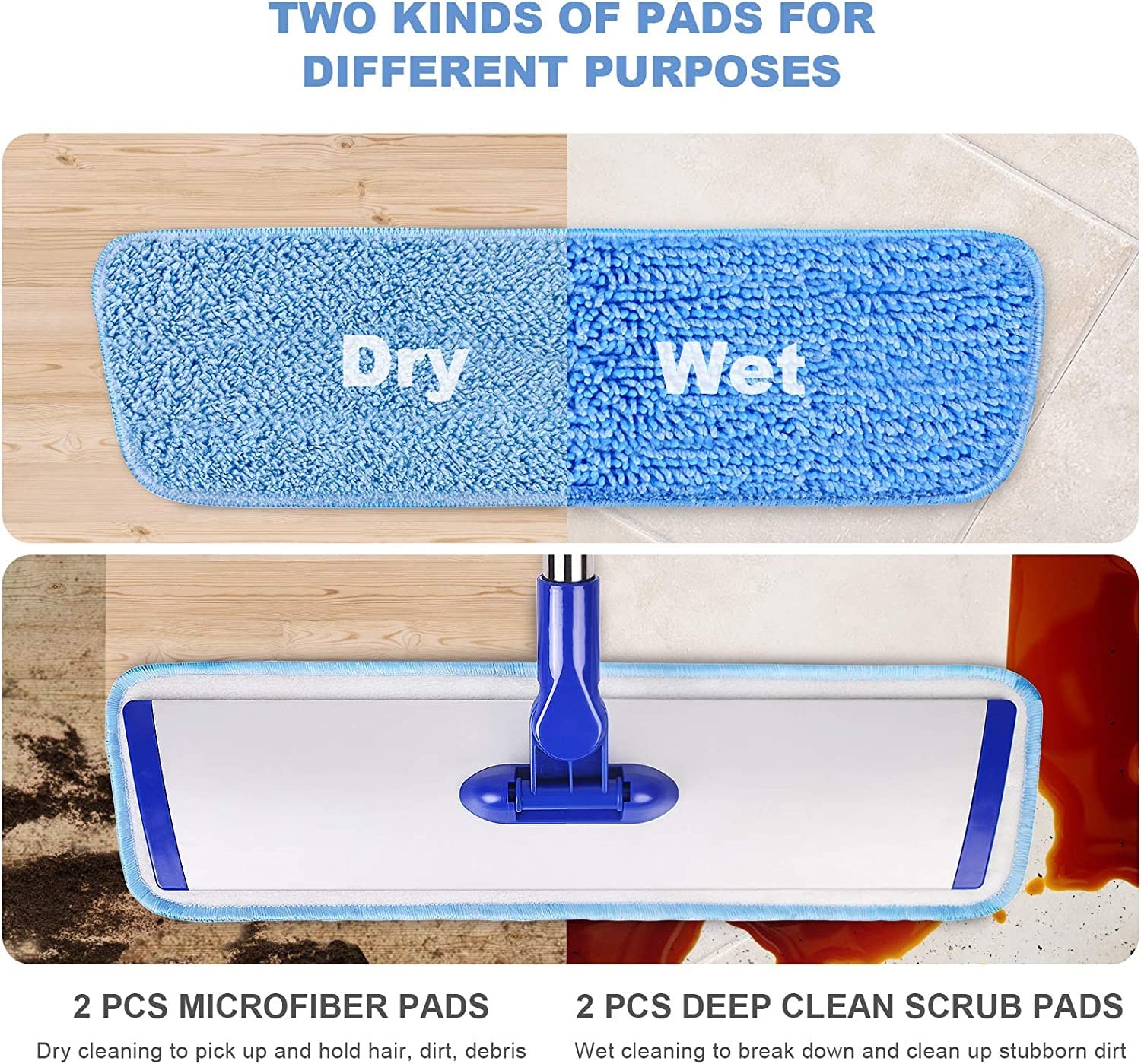 18" Professional Microfiber Mop Floor Cleaning mop, Flat Mop with Stainless S...