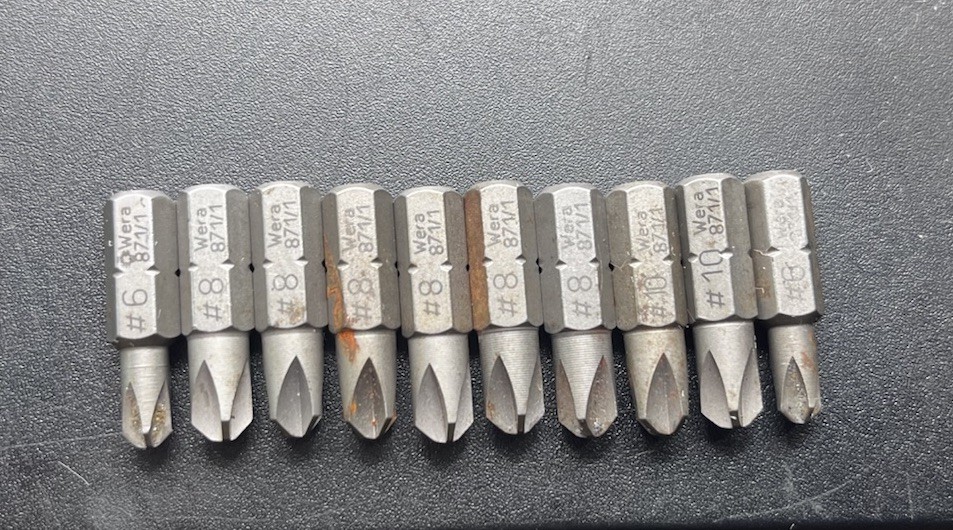 Lot of 10 Wera 871/1 Torq-Set Mplus 1/4" Hex Insert Bits (#6, #8, #10) - Used