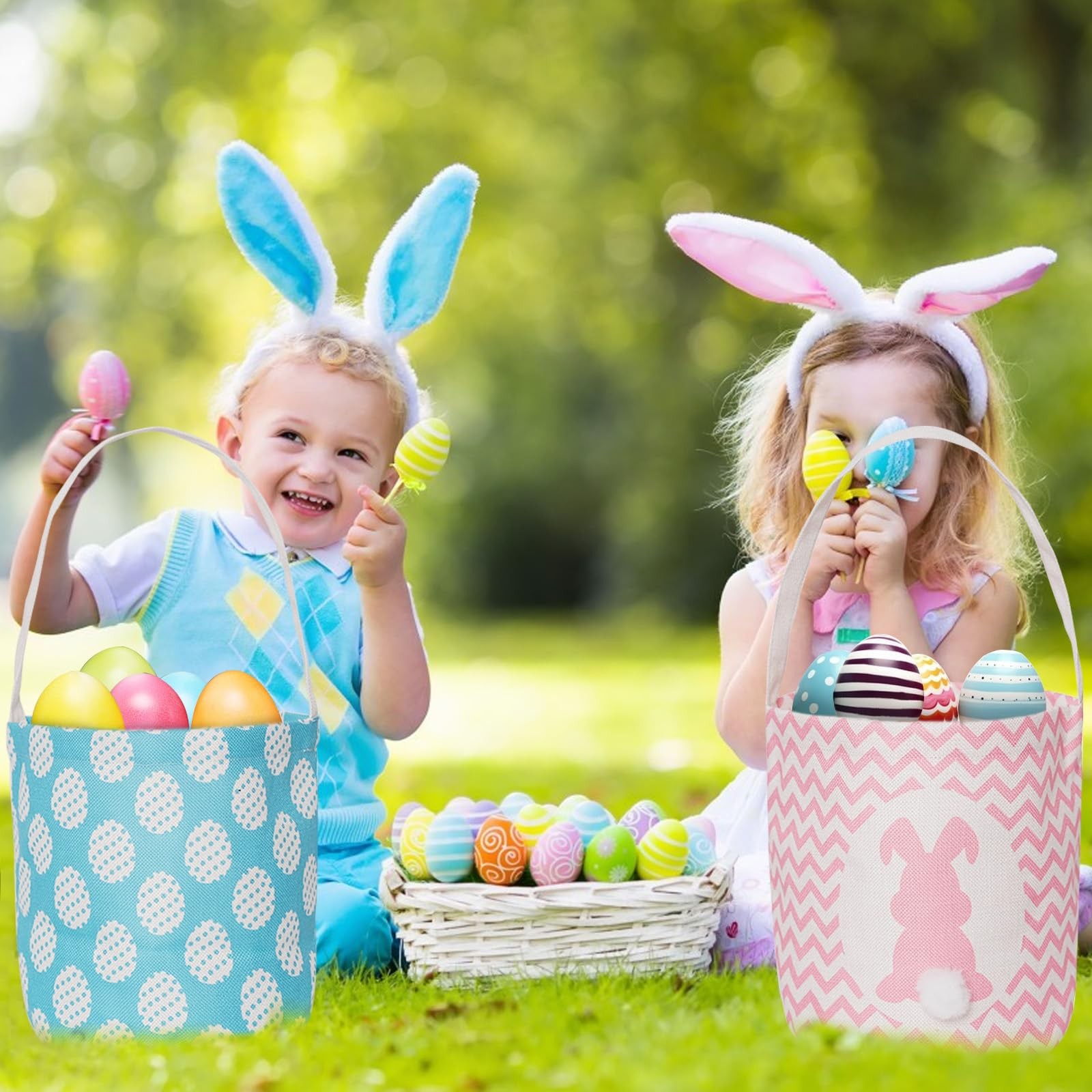 Paoicole 2 Pcs Easter Egg Baskets for Kids, Easter Eggs Hunt Basket for Kids ...