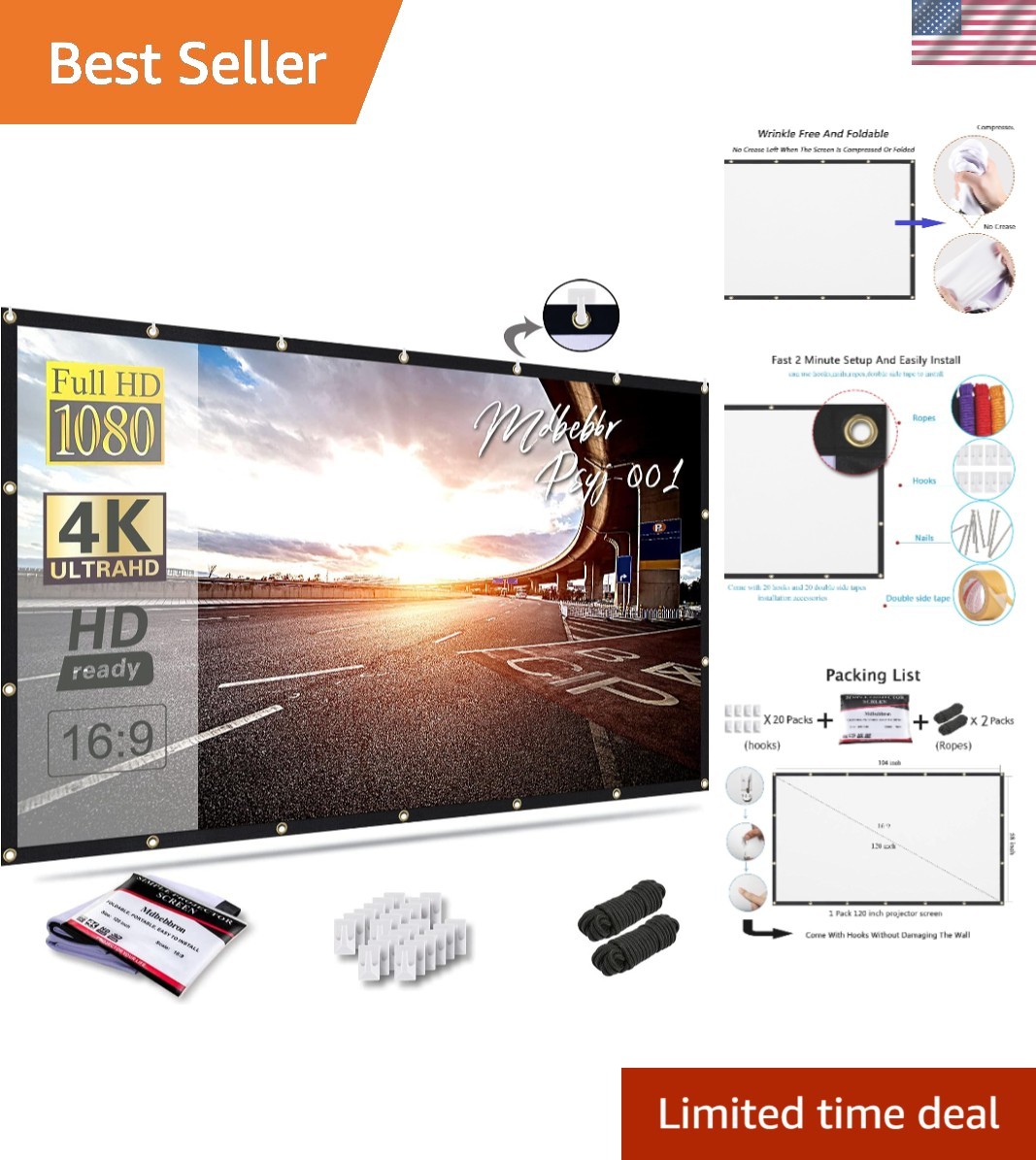 Dual-Sided 120-Inch Projector Screen - Perfect for Indoor/Outdoor Presentations