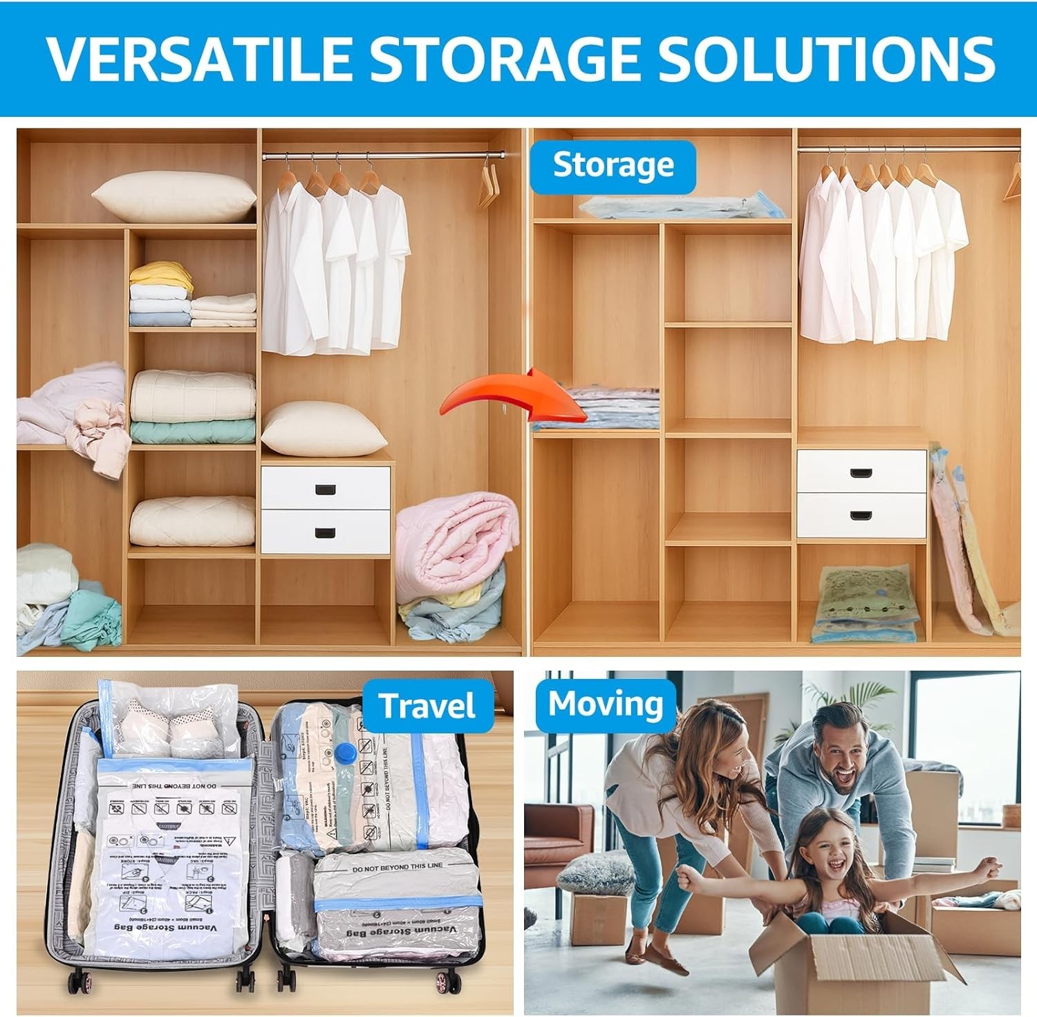 Transparent Compression Bags with Pump - 6 Medium Storage Solutions for Clothing
