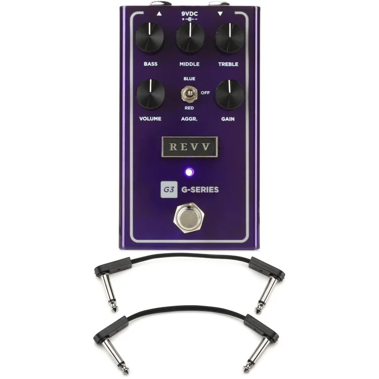 Revv G3 V2 Distortion Guitar Pedal with EBS Flat Patch Cables - Purple